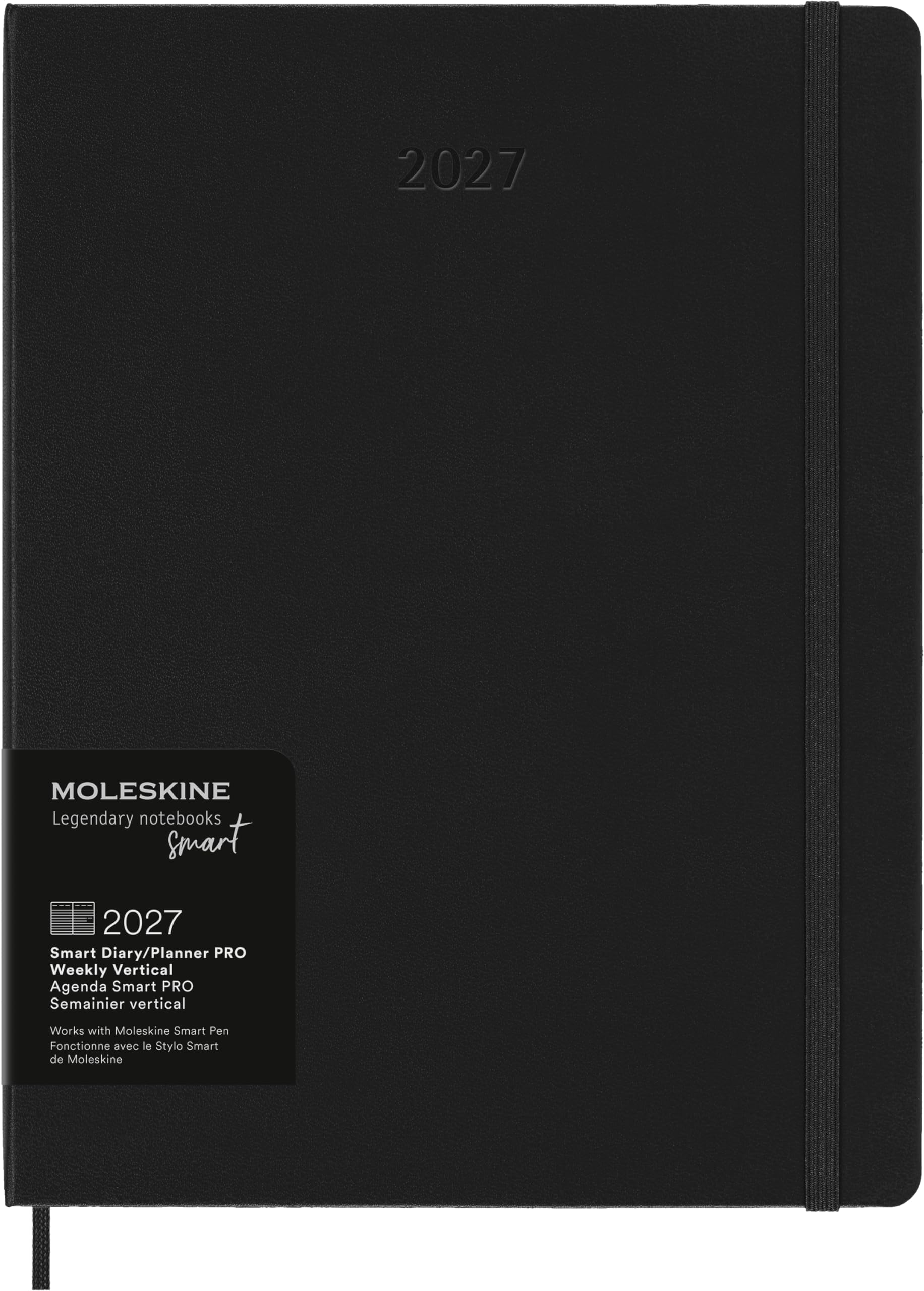 Moleskine Weekly Digital Planner 2027, Hard Cover 12 Month Vertical Smart PRO Planner with Elastic Closure, XL Size 19x25 Cm, Black