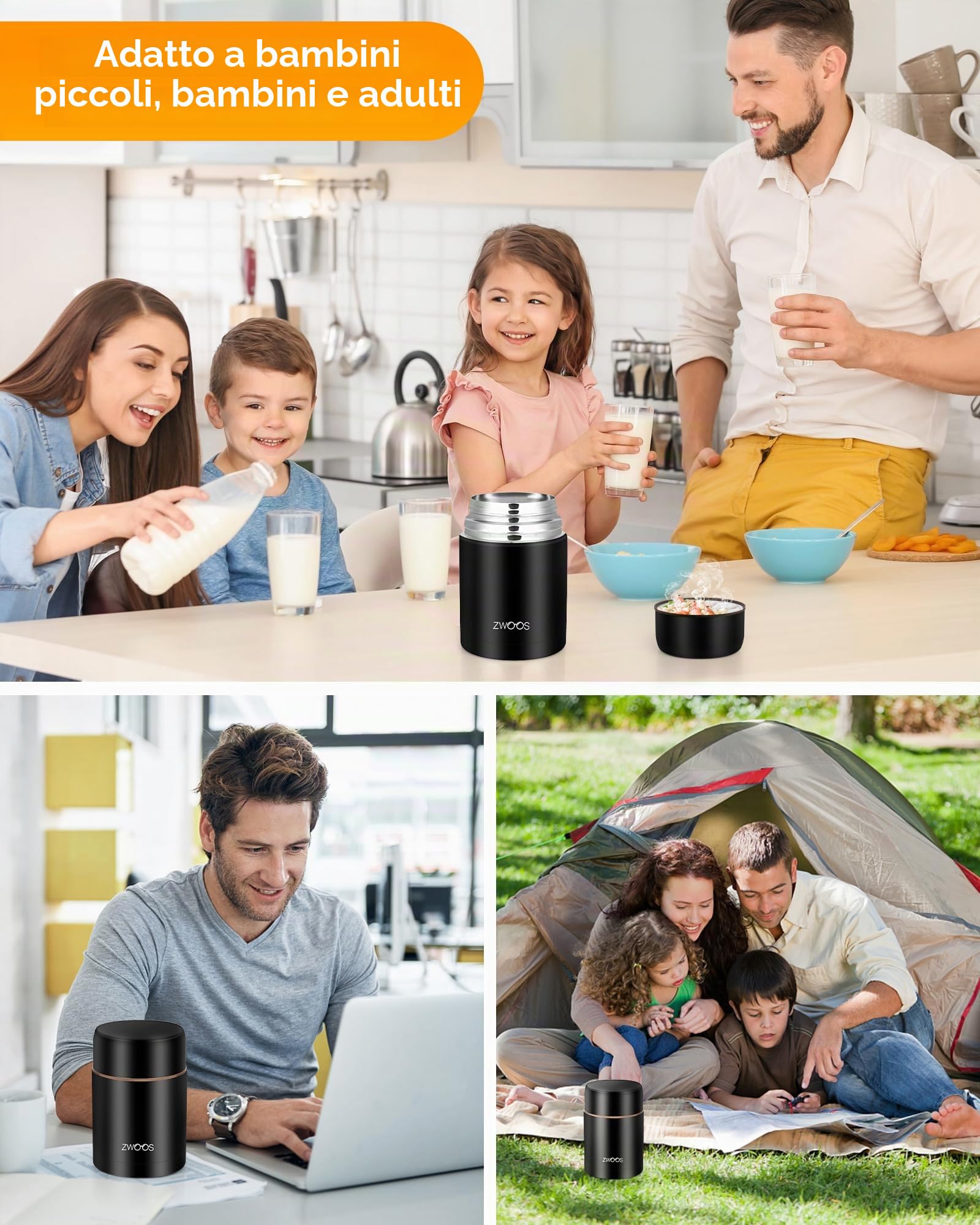ZWOOS 800ml Thermos Alimenti Caldi, Acciaio Inossidabile 316 Contenitore Termico per Alimenti, Lunch Box Termico con Sacchetto Isolante e Cucchiaio Pieghevole, per Zuppa, Porridge, Riso
