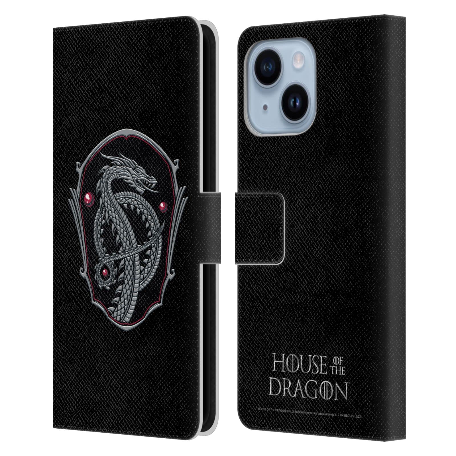 Housse portefeuille iPhone 14 Plus avec graphismes de dragon imprimés sur cuir - 7
