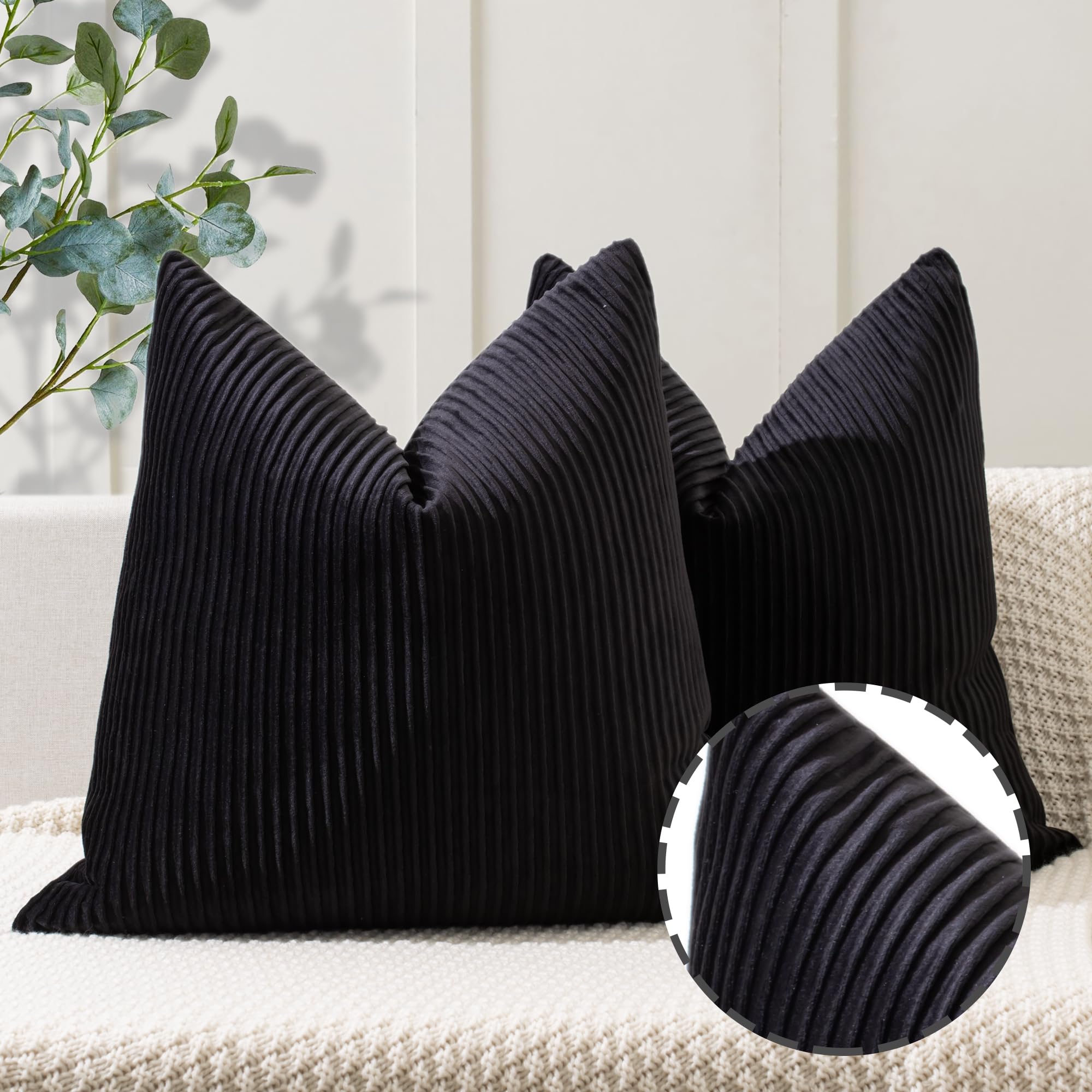 NordECO HOME 2 Federe Per Cuscini 45x45 Cm: Morbide Con Stampa Oro A Triangoli, Chiusura Cerniera Nascosta, Per Divano E Letto (Nero)
