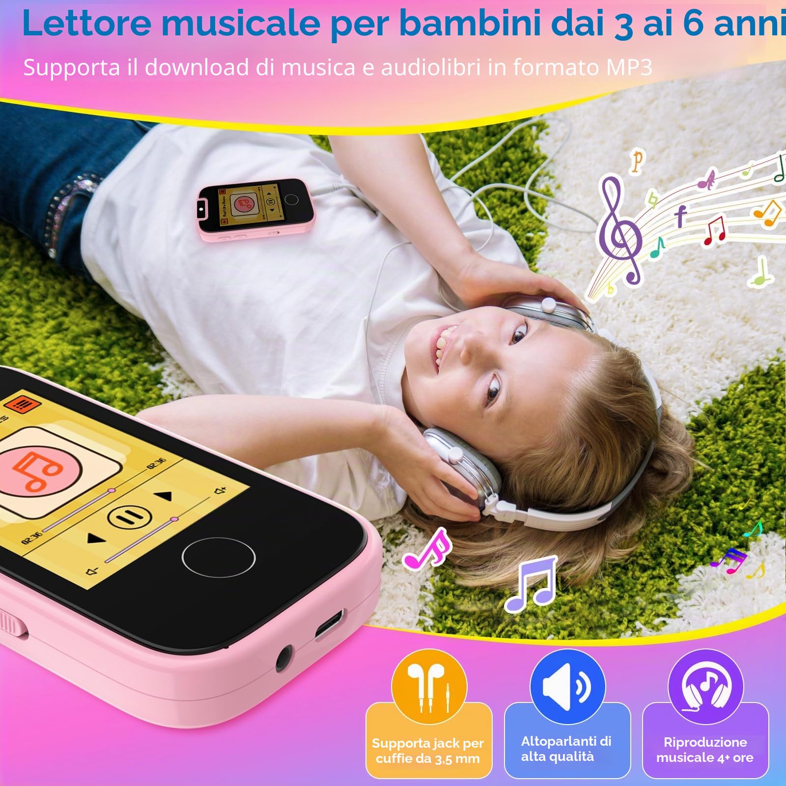 Dhapy Smartphone per Bambini, Telefono Touch Screen per Bambini, Lettore Musicale MP3, Giocattolo Educativo con Scheda SD 8G, Rosa