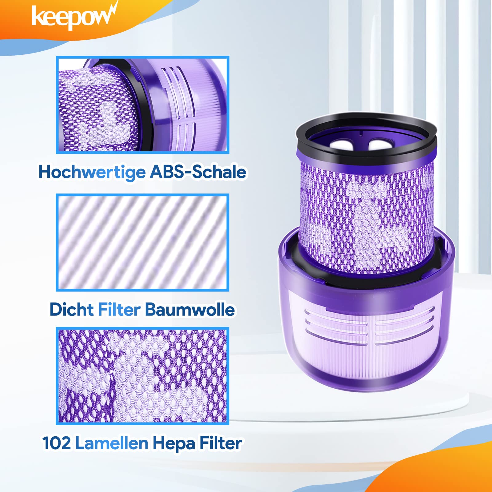 KEEPOW V11 Filter für Dyson, Filter für Dyson V11 V15, 2 Stück Ersatz Filter für SV14 SV17 SV22 Absolute Animal Detect Extra Pro Torque Drive Staubsauger, 970013-02
