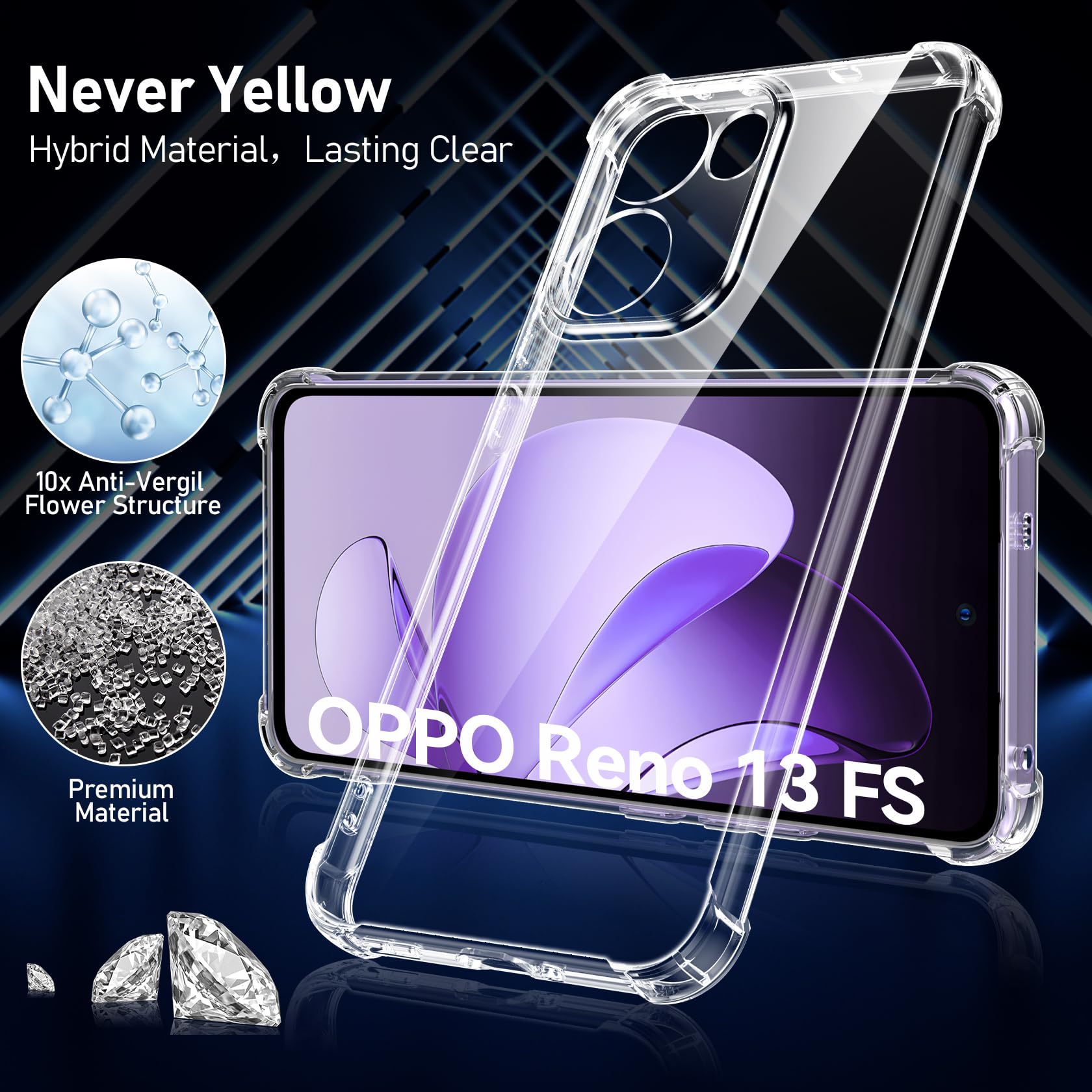 FLLAO Cover Compatibile con OPPO Reno 13 F (4G / 5G) / OPPO Reno 13 FS 5G con 2 Vetro Temperato [Protezione Fotocamera] Anti Ingiallimento Antiurto Silicona TPU Morbido Custodia - Trasparente