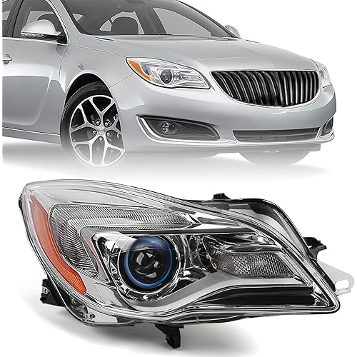 FIONE Headlights Assembly Compatible with Buick Regal Sedan 2014-2017 Halogen Projector Headlight Chrome Replacement Passenger Right Side 13409903 GM2503413