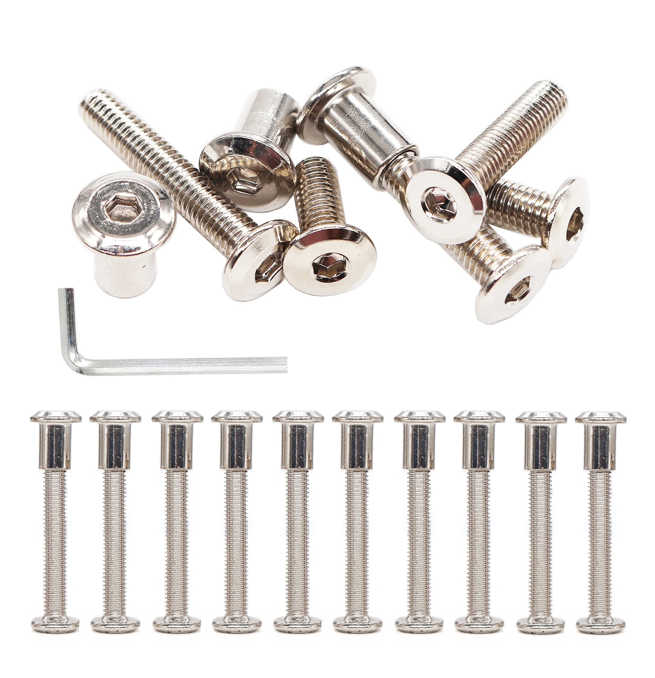 cSeao 12-Pack M6x40mm Allen Rivet Bolts Rivets Cap Nuts for Furniture Connecting Nickel Plated