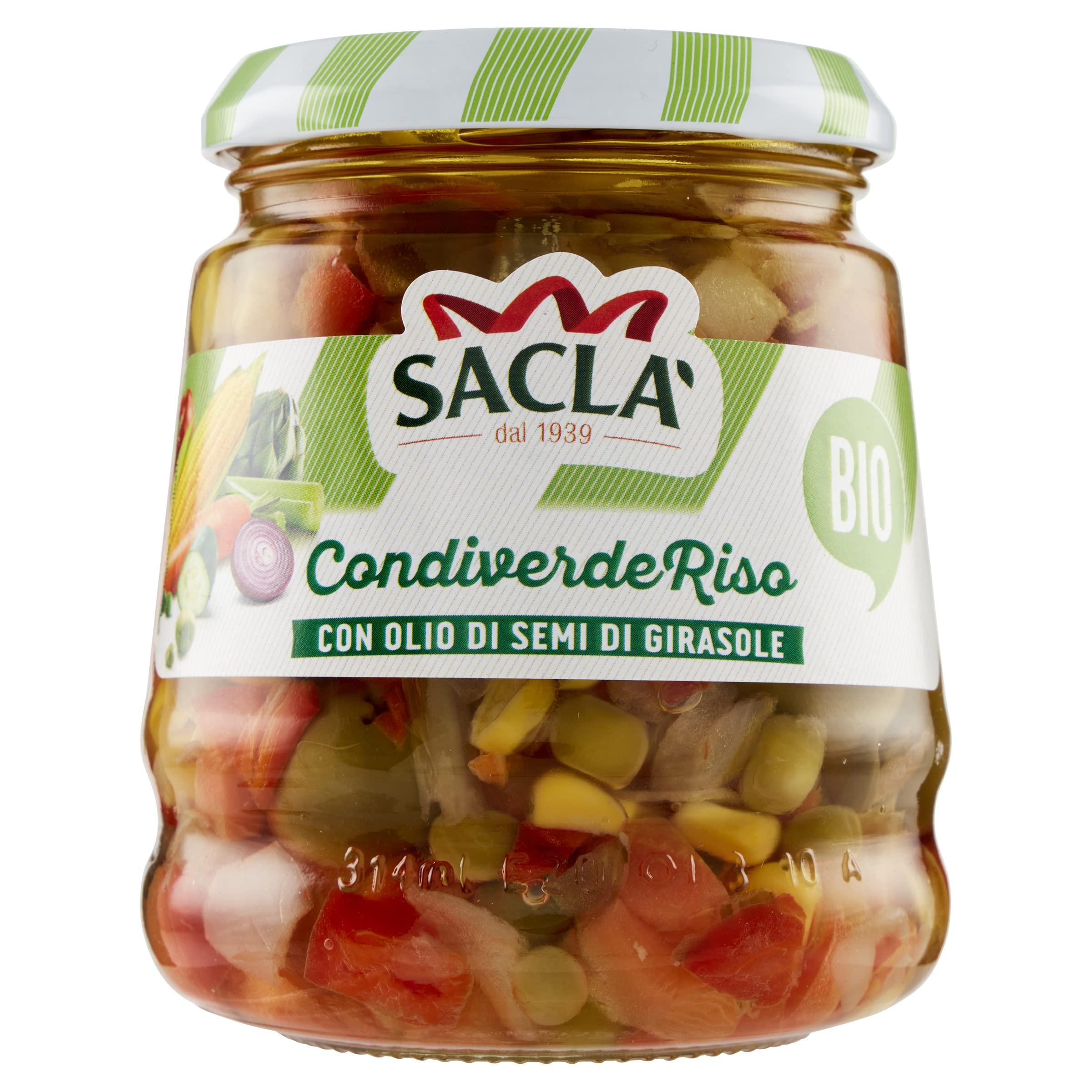 Saclà, Condiverde Riso Classico Biologico, Condimento di Mix di Verdure da Agricoltura Biologica per Insalate di Riso e altri Cereali, Vaso Vetro, 290g, Confezione da 6 pezzi