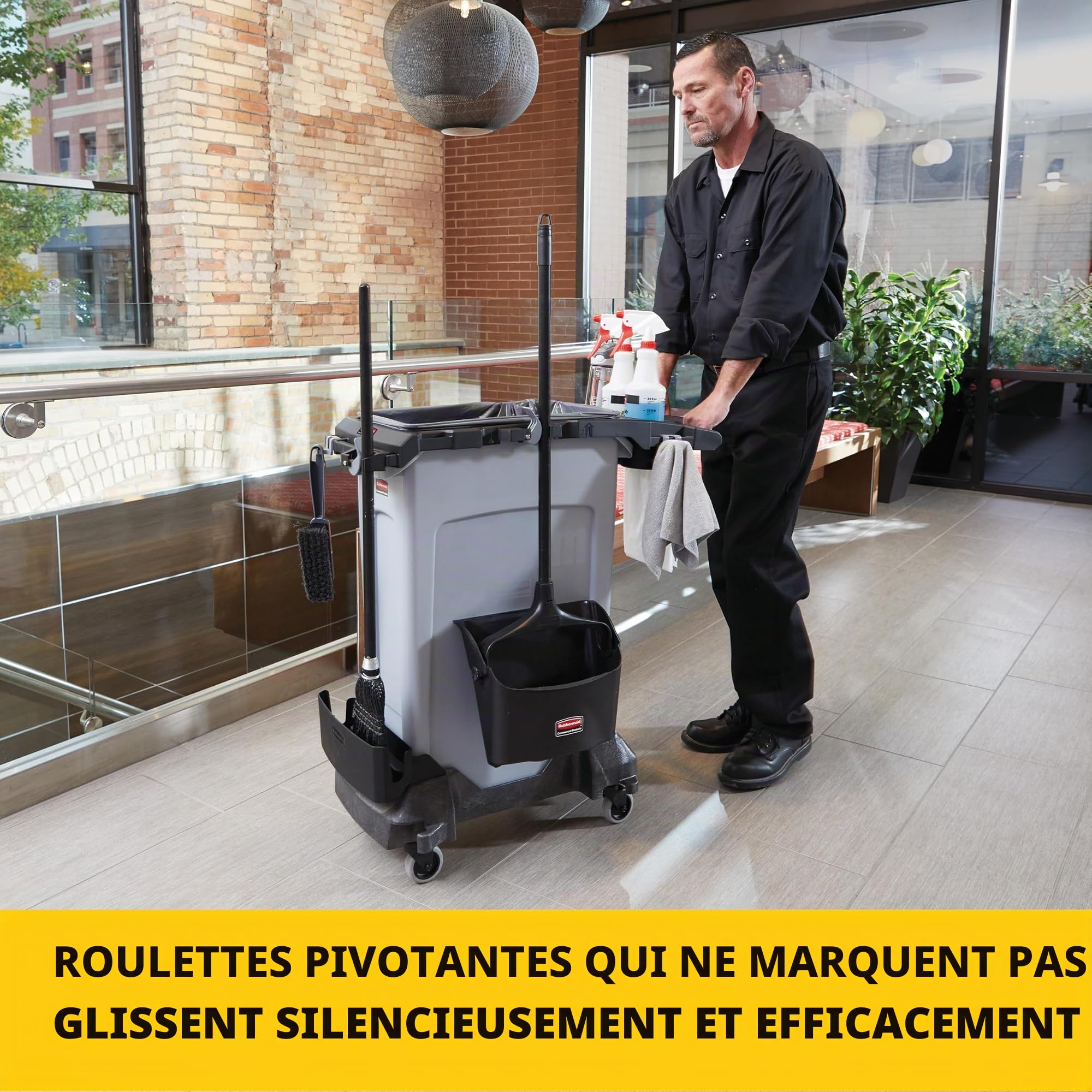 Rubbermaid Commercial Products 1980602 Slim Jim Chariot pour collecteur | Chariot à Roulettes pour Collecteur Slim Jim | Noir
