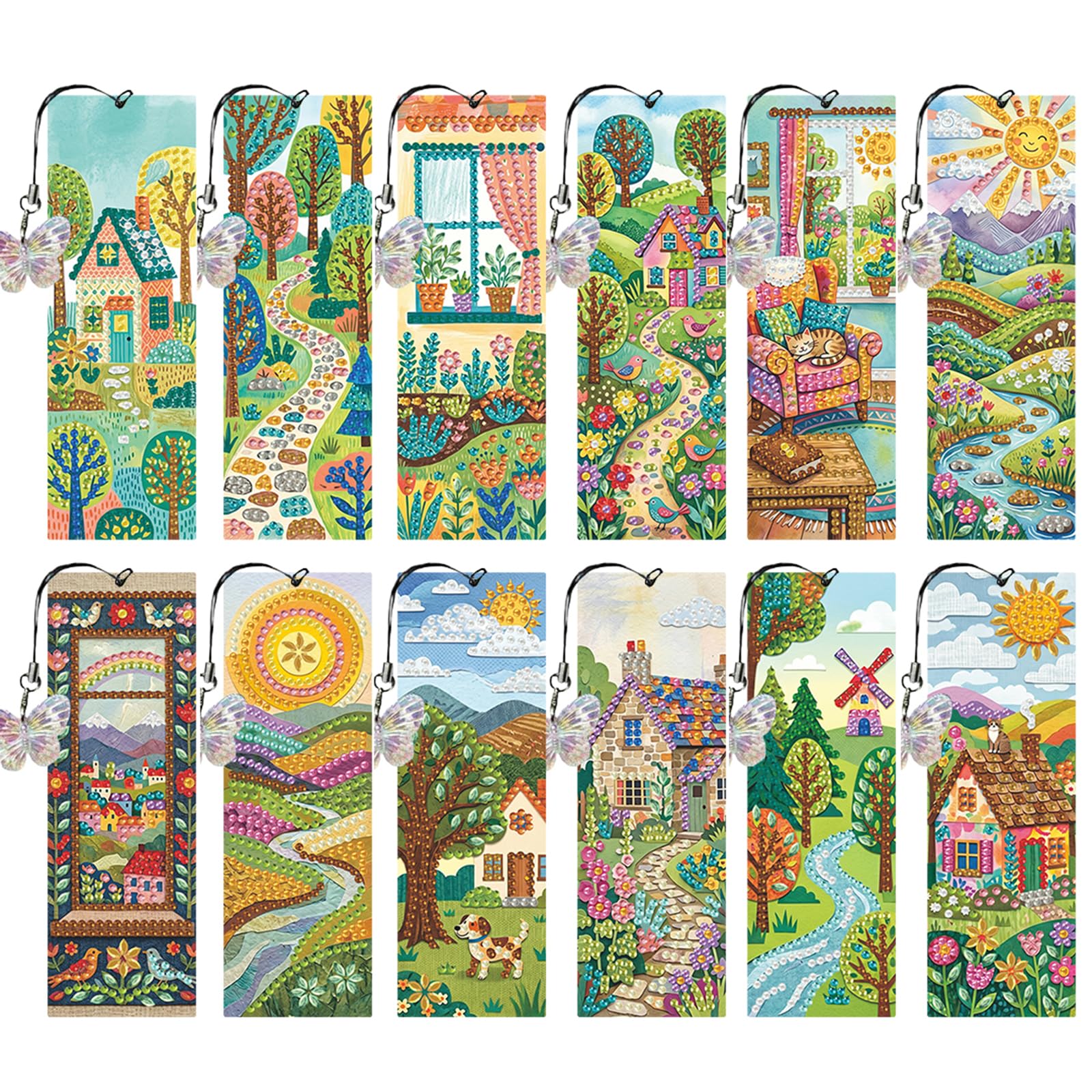12 PCS DIY Special Shaped Diamond Painting Bookmarks Kits with Tassels Rhinestone Art Bookmark Kits for Adults Reading Gifts Book Lovers