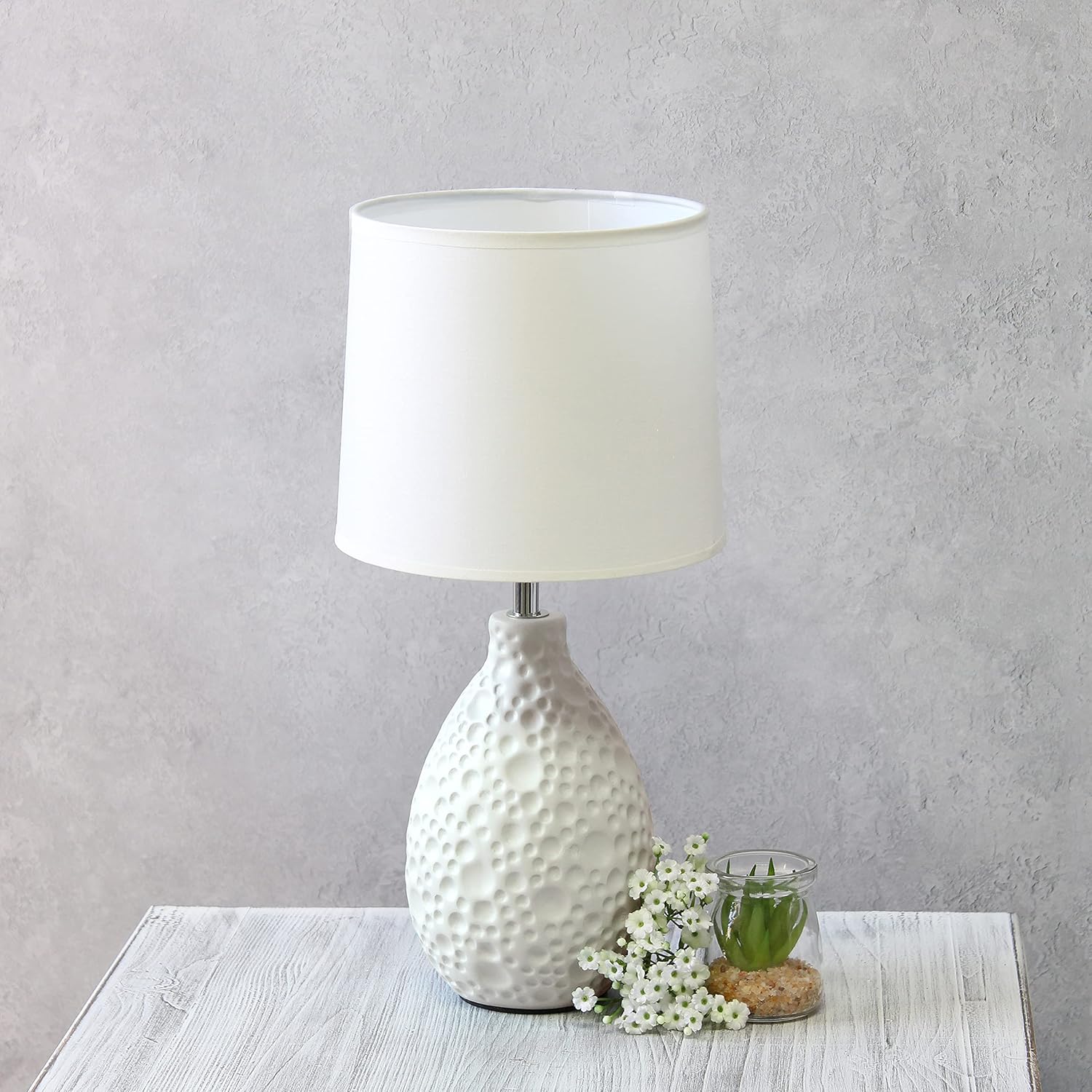 Simple Designs Home LT2003-WHT Textured Stucco Ceramic Oval Table Lamp, White - - 