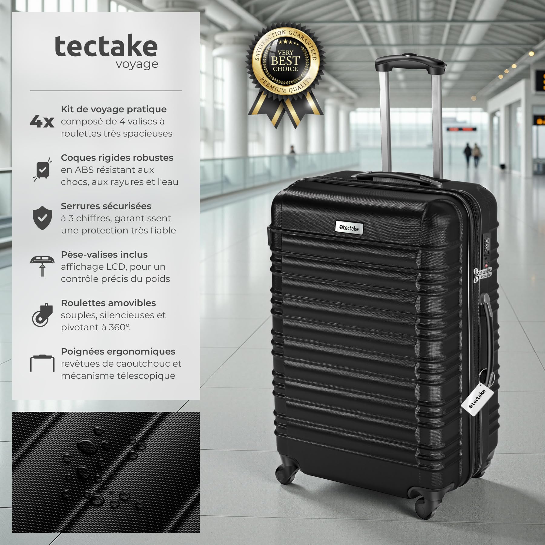 tectake® Set de Valises de Voyage 4 Tailles Valise Grande Taille, Cabine Petite Valise Sacs de Voyage Valises Maternité ABS avec roulettes Pivotantes 360° Cadenas Poignée télescopique