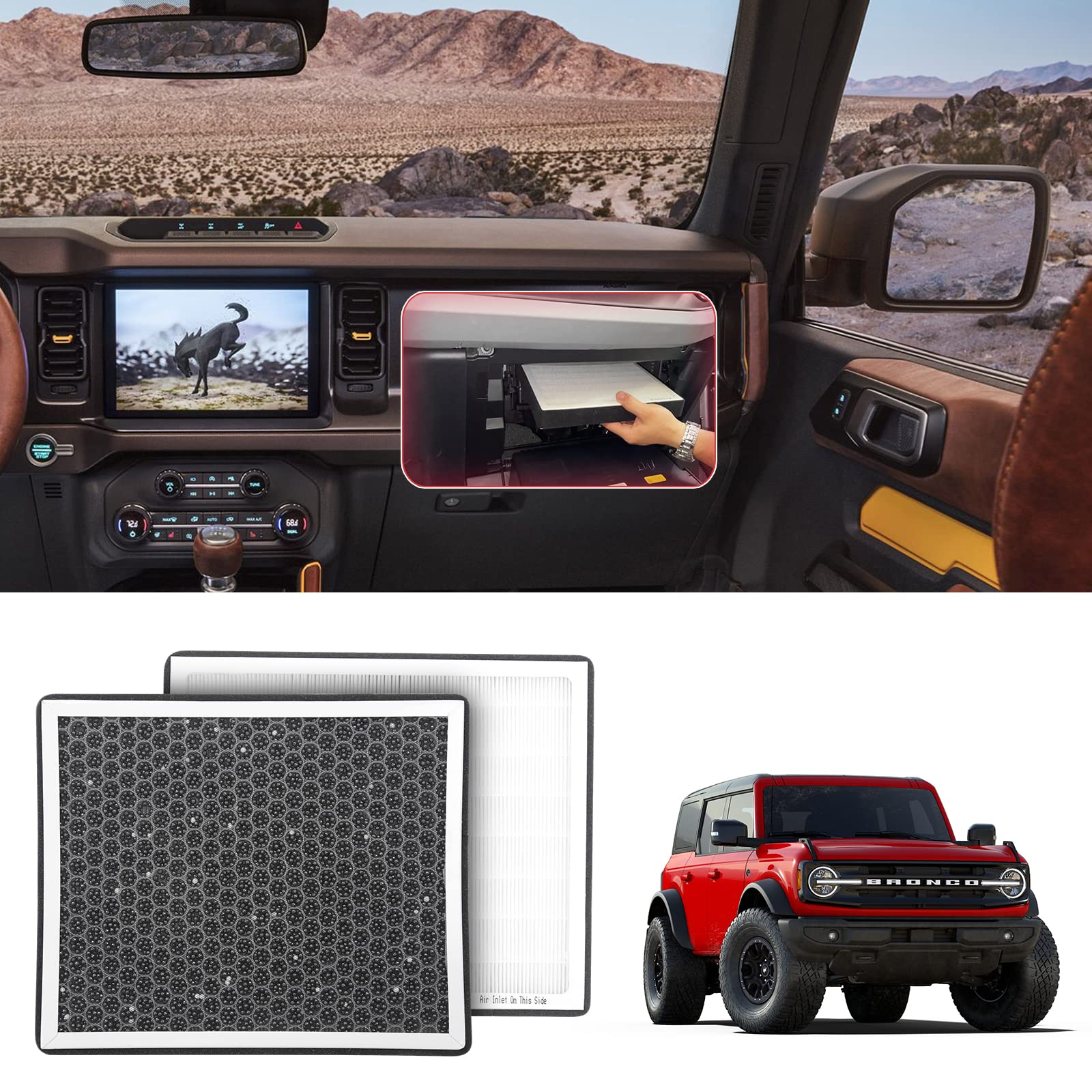 Ecarzo Cabin Air Filter Includes Activated Carbon Replacement for Ford Bronco 2021 2022 2023 2024 Interior Accessories
