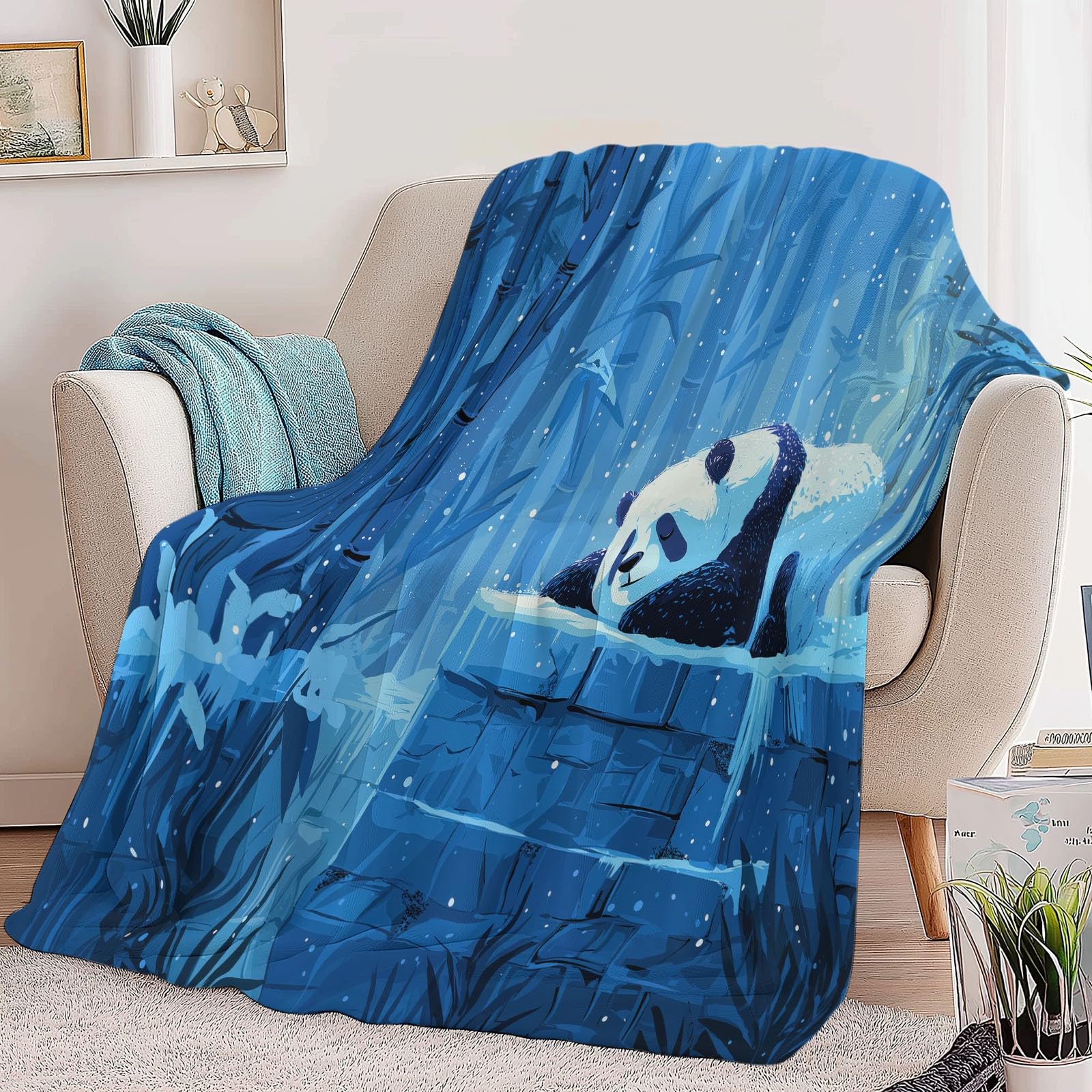 Plaid Couverture Polaire Dessin Animé Animal Panda Bambou 220x240 cm Plaid Lit Jete de Canape Flanelle, Couverture Cadeau Doux Chaud et Duveteuse, pour Toutes Les Saisons