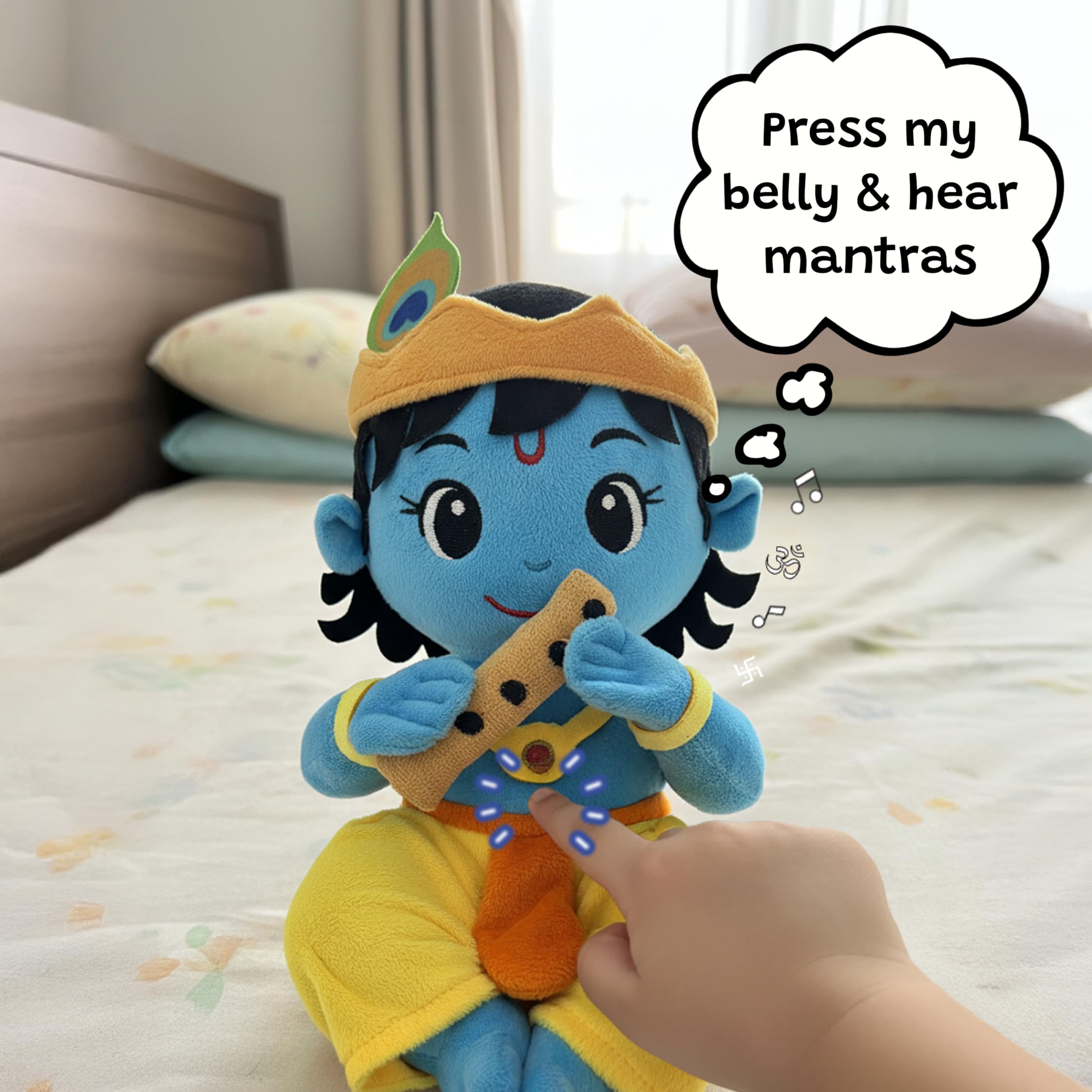 WonderBuddy Divine Mantra Chanting Baby Krishna with 8 Preloaded Mantras & Aartis, Musical Soft Plush Toy, Best Birthday Gift for Infants, Toddlers & Kids (Medium - 28 Cm) - Image 7 thumbnail