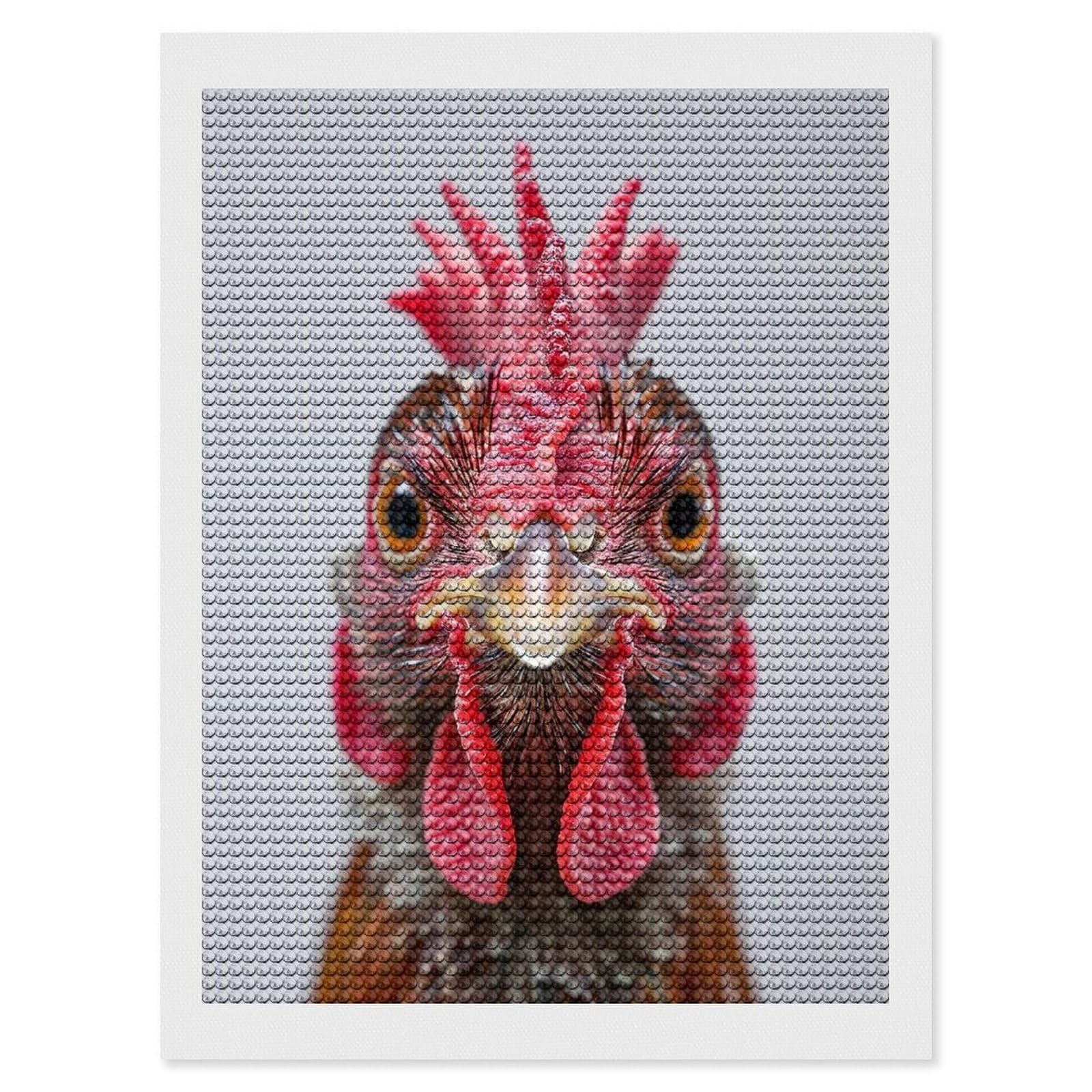 Junmoney Chicken Face Diamond Art Kit 12"x16", for Beginners, Vintage Style Decor, Good for Quiet Evenings, Festive Craft Gift