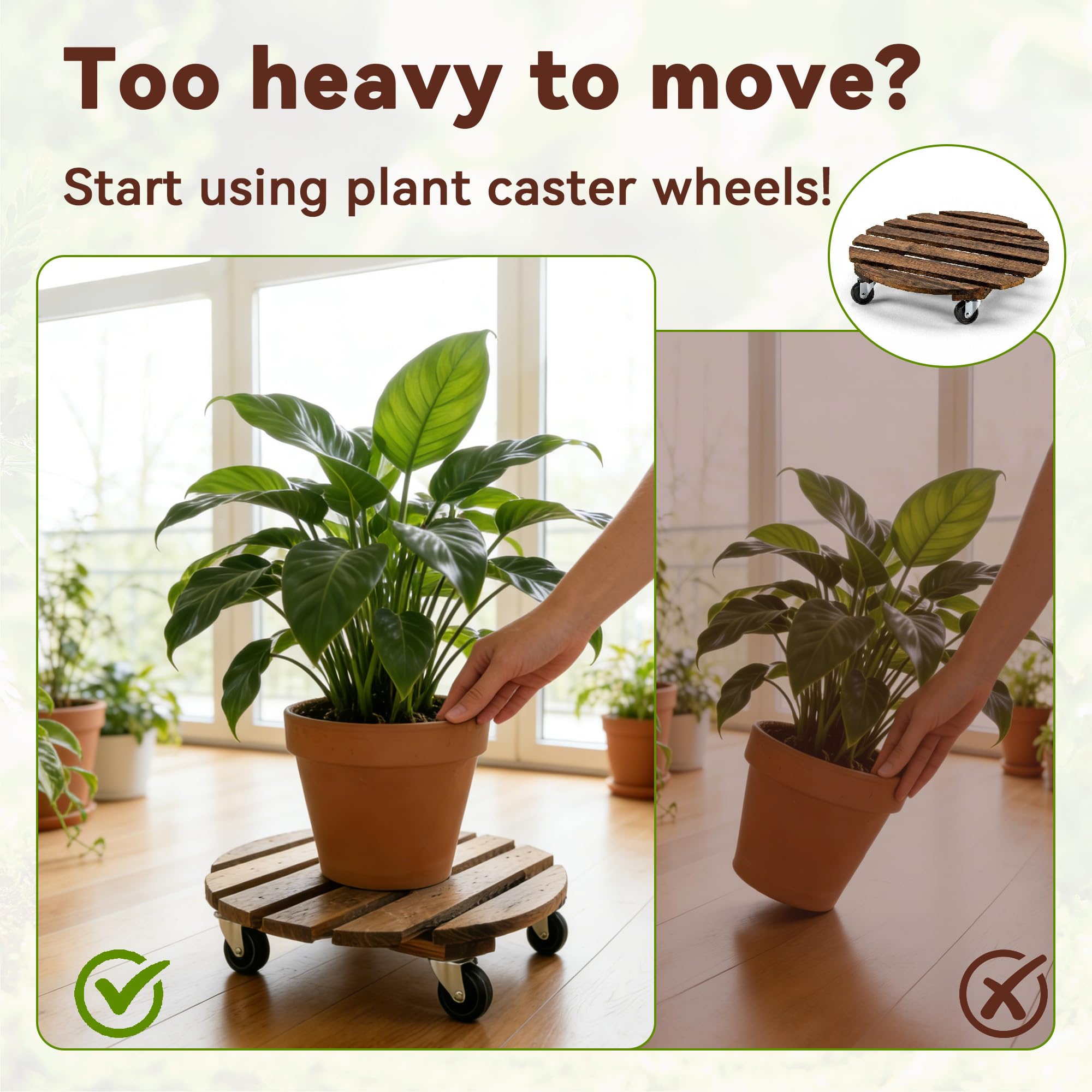 Bois Porte Plante à Roulettes Rondes Chariot Ø 30cm Capacité Charge 120 kg Roues 4 Blocages