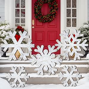 Amazon.com : Yuntau 5 Pcs Large Rustic Wooden Snowflake Decorations ...