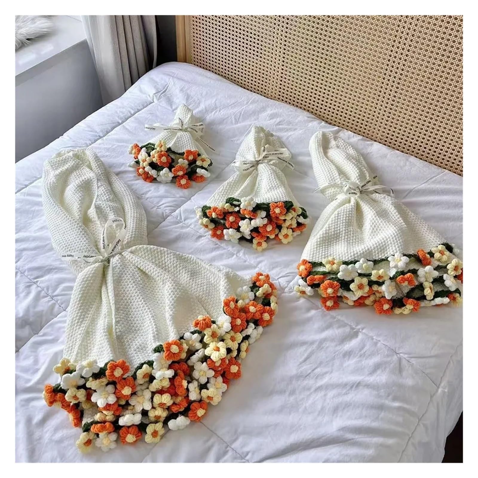 TRRYUIP Bouquet Blanket 1PC Crochet Rose Bouquet Blanket Finished Flower Sunflower Carnation DIY Craft Artificial Knitted(Color 7)