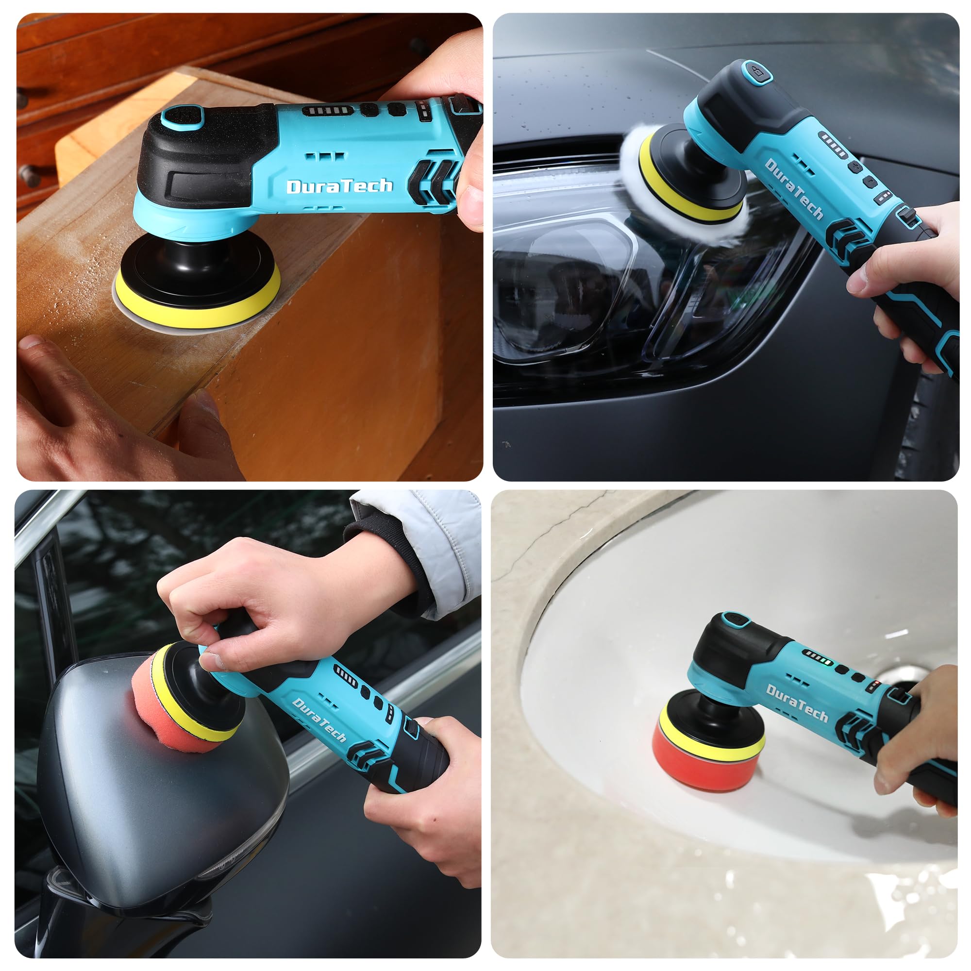 DURATECH Lucidatrice Elettrica 12V con Platorelli, 5 Velocità Regolabili fino a 3000 giri/min, con Spugne, Panni e Disco di Lucidatura, Lucidatrice per Auto, Mobili, Lucidatura Fai da te