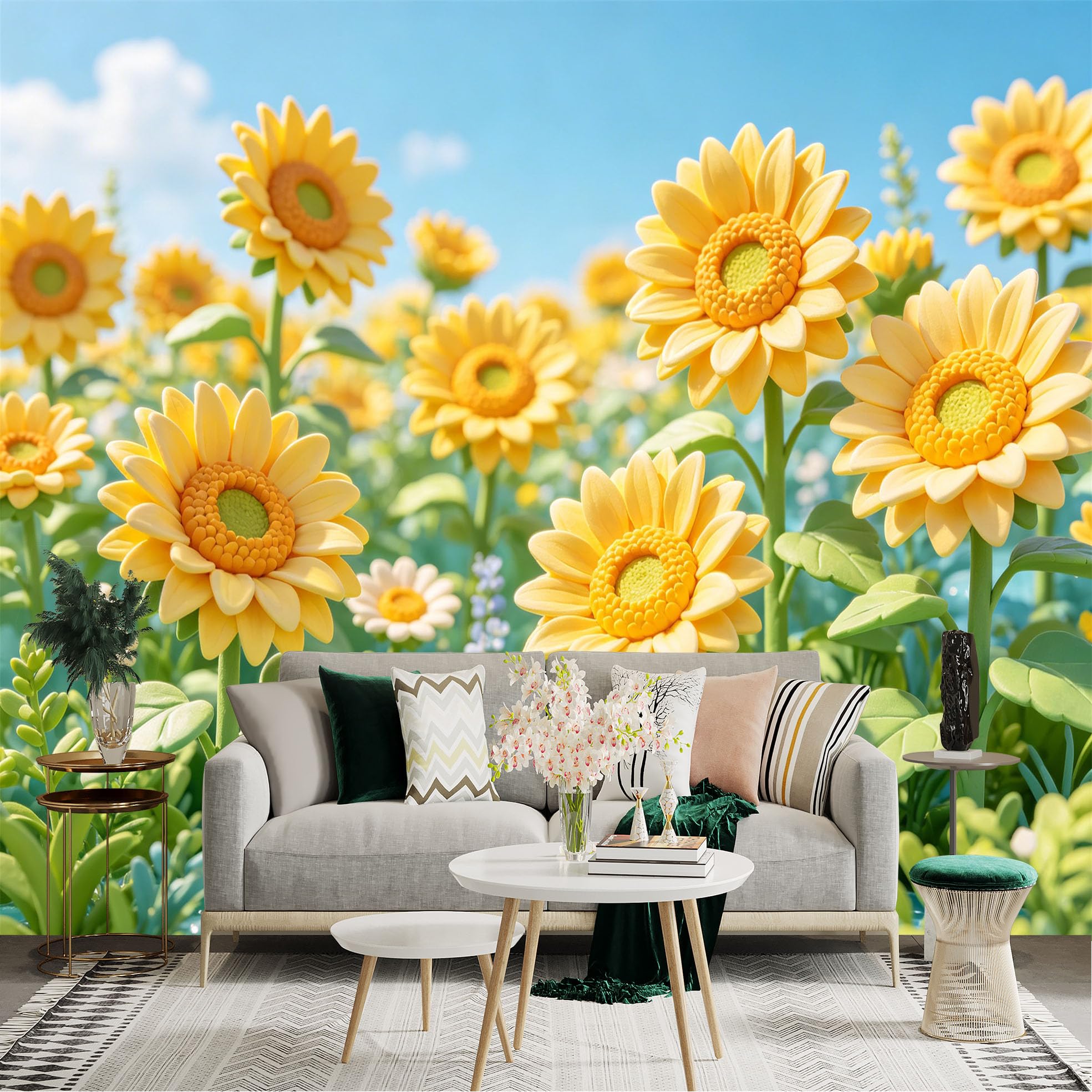 Lnzczhyre Dbh260521389 Custom Size Wall Sticker Mural， Bright Yellow Sunflowers， Summer Floral Field， Vibrant Nature Bloom， Sunny Garden Scenery， For Wall Decoration， Peelandstick Wall Decals.