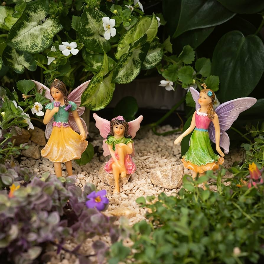LONCESS Miniature Fairy Garden Accessories, Small Fairy Figurines For Fairy Garden, Flower Pot, Home Decoration, Birthday Cake Topper, Girl Fly Wing Figurines For Car Decor, 4 Pieces