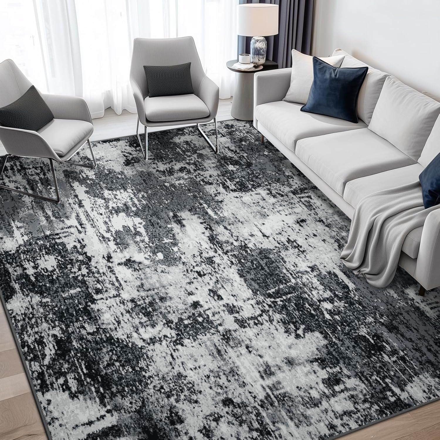 Washable Area Rugs 8'x10' Non-Slip Modern Abstract Soft for Living Room Entryway Bedroom Nursery, Print Pattern, Black Gray Black/Gray 8' x 10' (Rectangular)