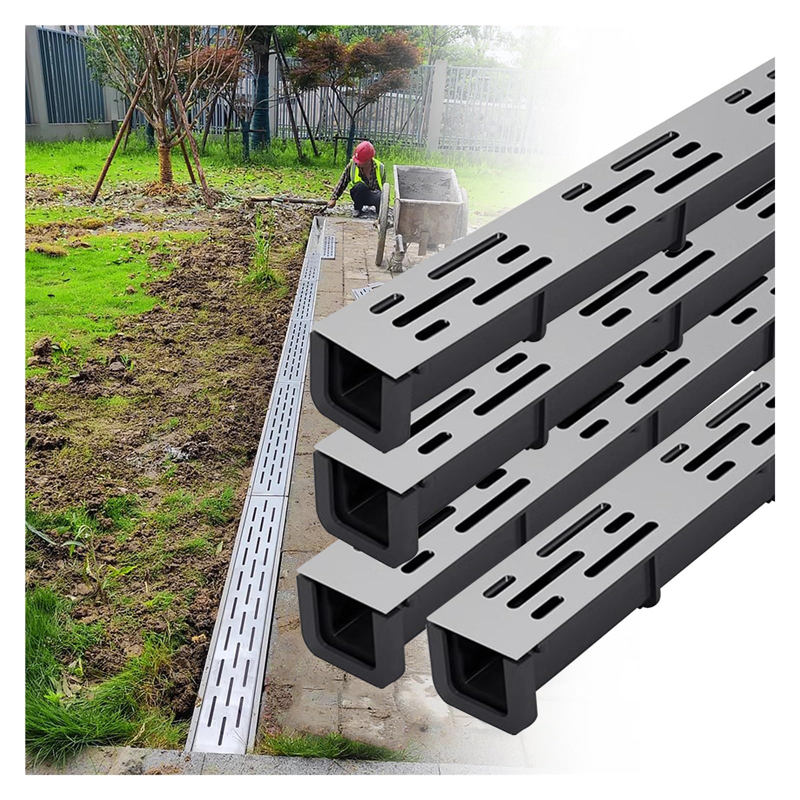 Drain de gouttière extérieur long en U avec grille métallique lot de 4