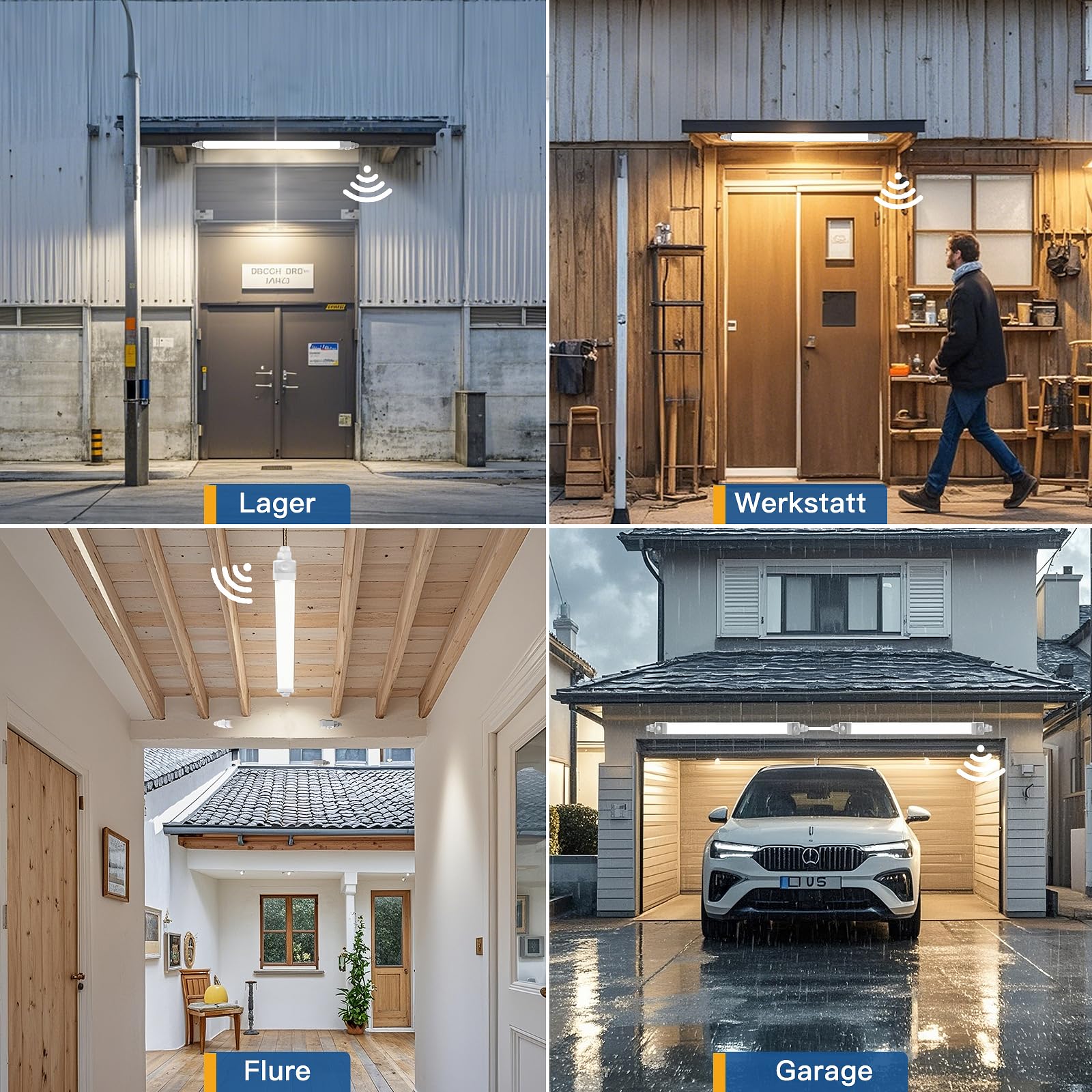 LED Feuchtraumleuchte 115cm mit Bewegungsmelder, 36W 3600LM LED Sensor Feuchtraumlampe im Reihenschaltung, IP65 Wasserfest Werkstattlampe für Keller Garage Feuchtraum, Neutralweiß 4000K