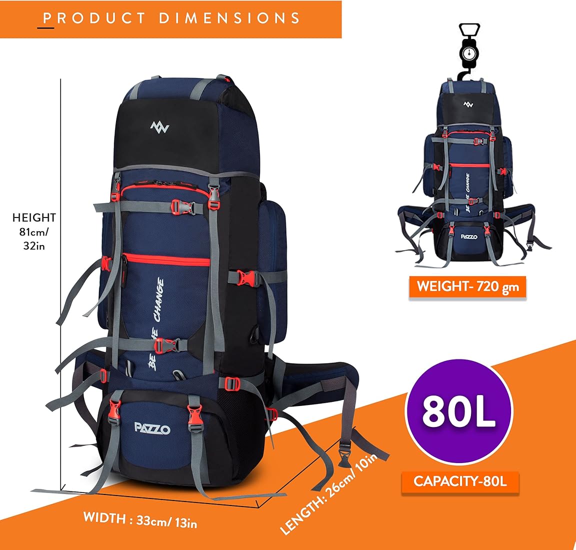 Buy PAZZO 80L Travel Bag For Men, Rucksack, Backpack For Trekking