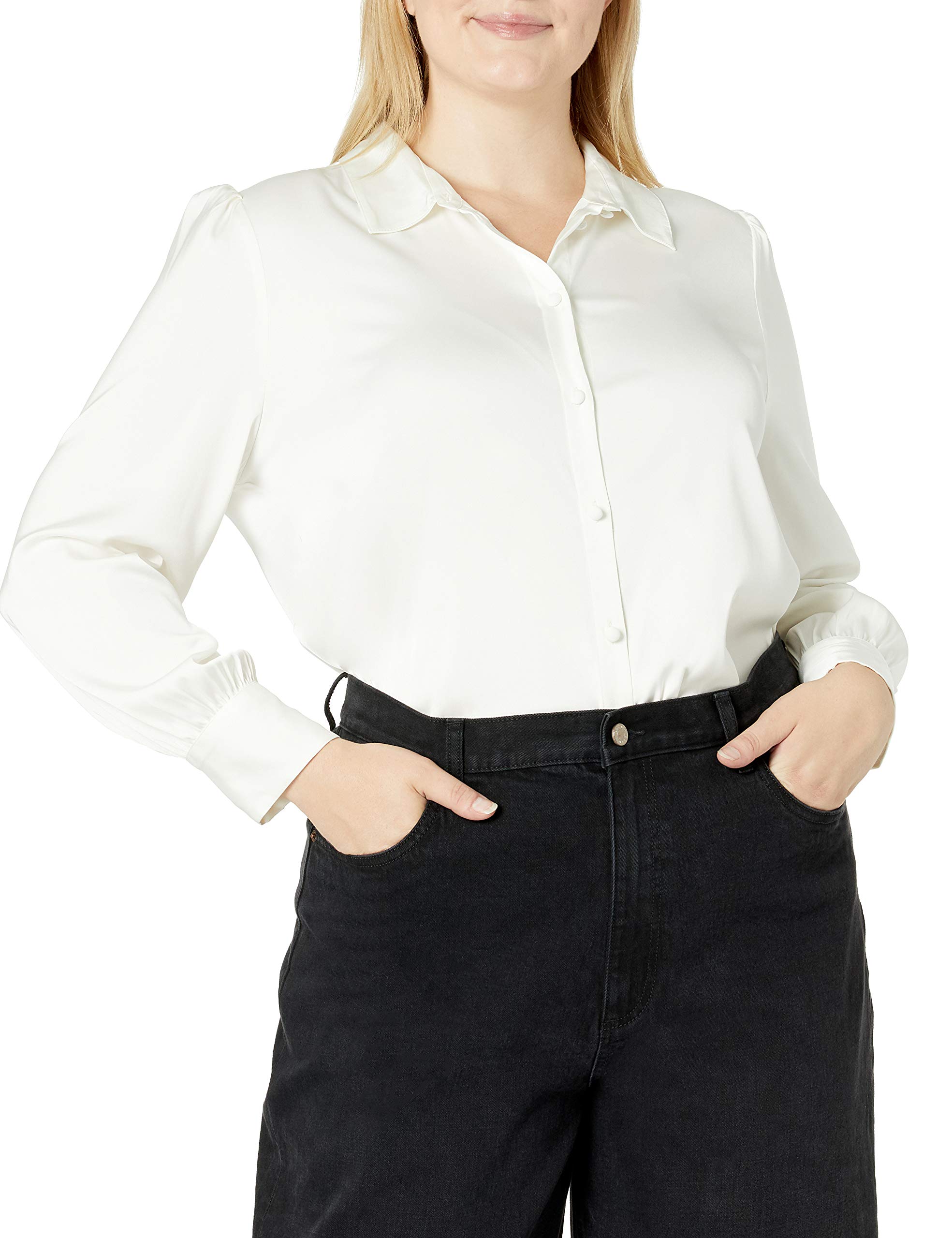 The Drop Women's @Lucyswhims Long-Sleeve Button-Down Stretch Satin Shirt