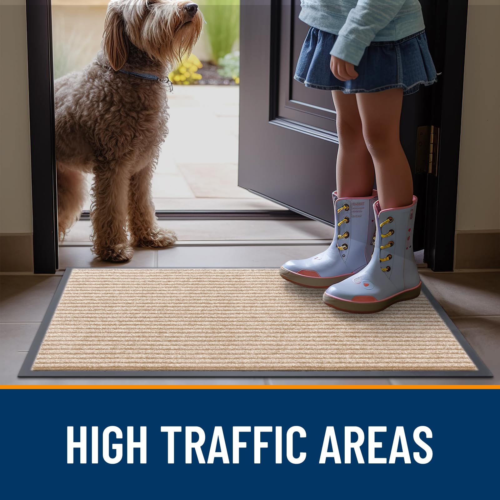 OLANLY Front Door Mat Indoor Outdoor Entrance, Waterproof Heavy Duty Doormat, Fade Resistant, Low Profile, Easy Clean Patio Porch Welcome Floor Mats for Entry, 29.5x17, Beige — view 7