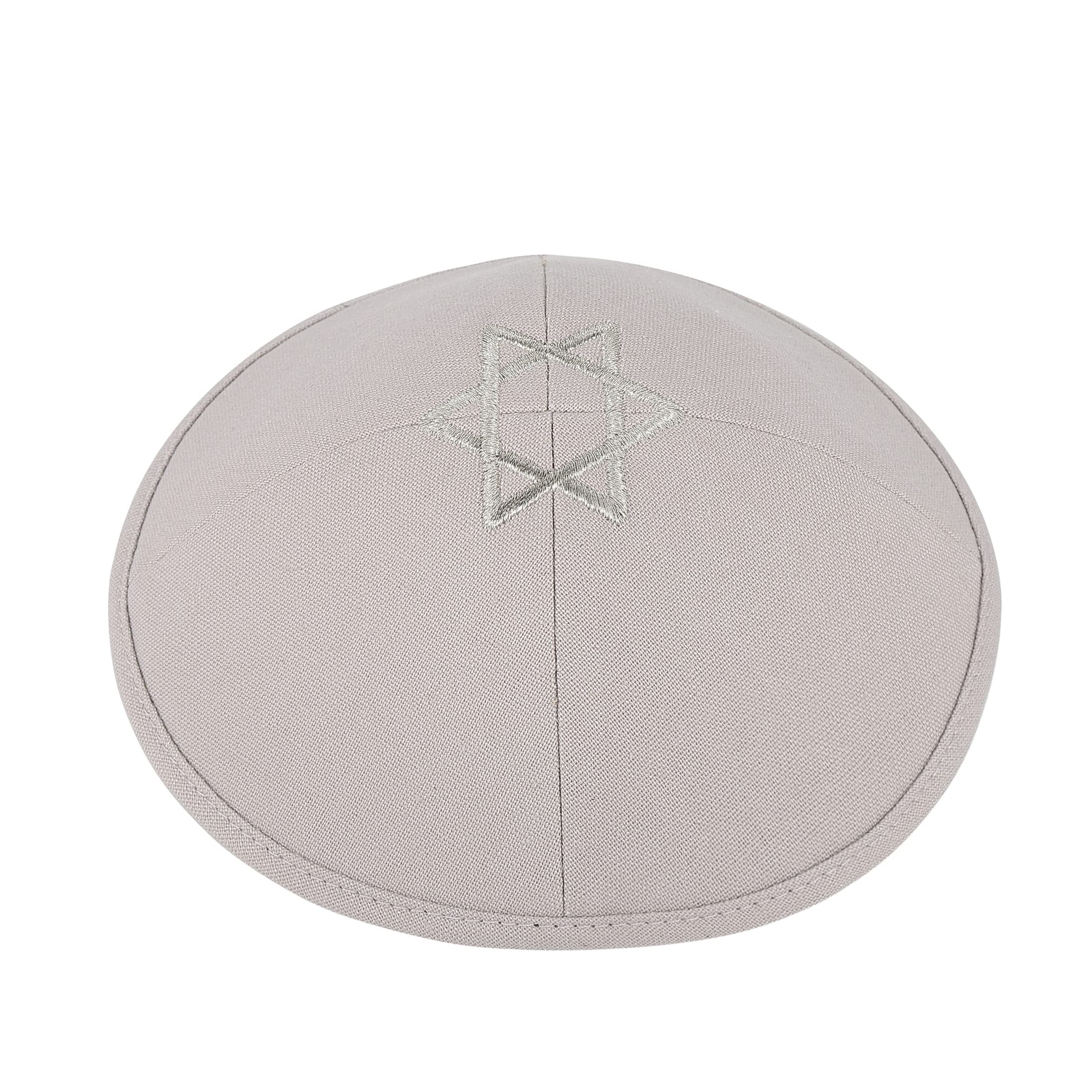 Linen Kippot Star of David Embroidered Kippah one Free Clip （2pcs and 4pcs）, Grey, 1-3
