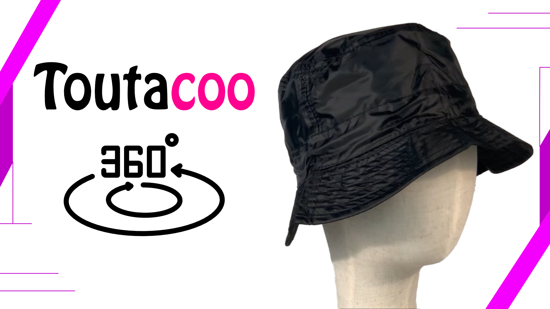 Toutacoo, Adjustable Bucket Rain Hat, Nylon-Look (01-Black/S