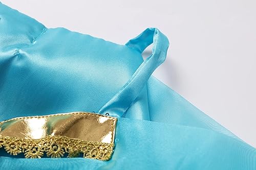 Miniatura 7 de Disfraz de jazmín para niñas, disfraz de princesa azul para niños, disfraz de cumpleaños, cosplay, suministros de fiesta