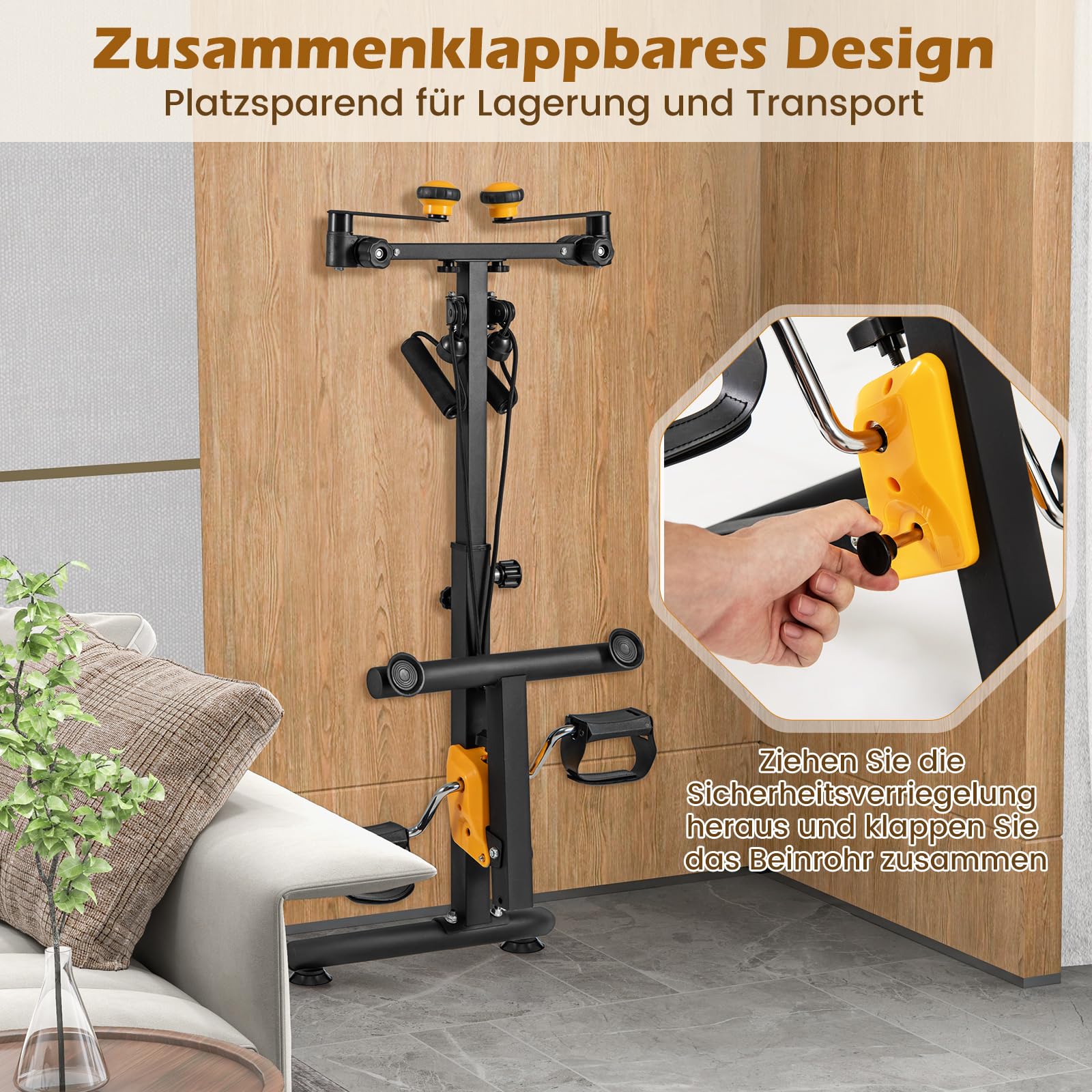 COSTWAY trener ramion i nóg, rowerek domowy z pedałami Mini Stepper Fitnessbike, 9-stopniowa regulacja & 53 x 43 x 73-102 cm, idealny dla seniorów