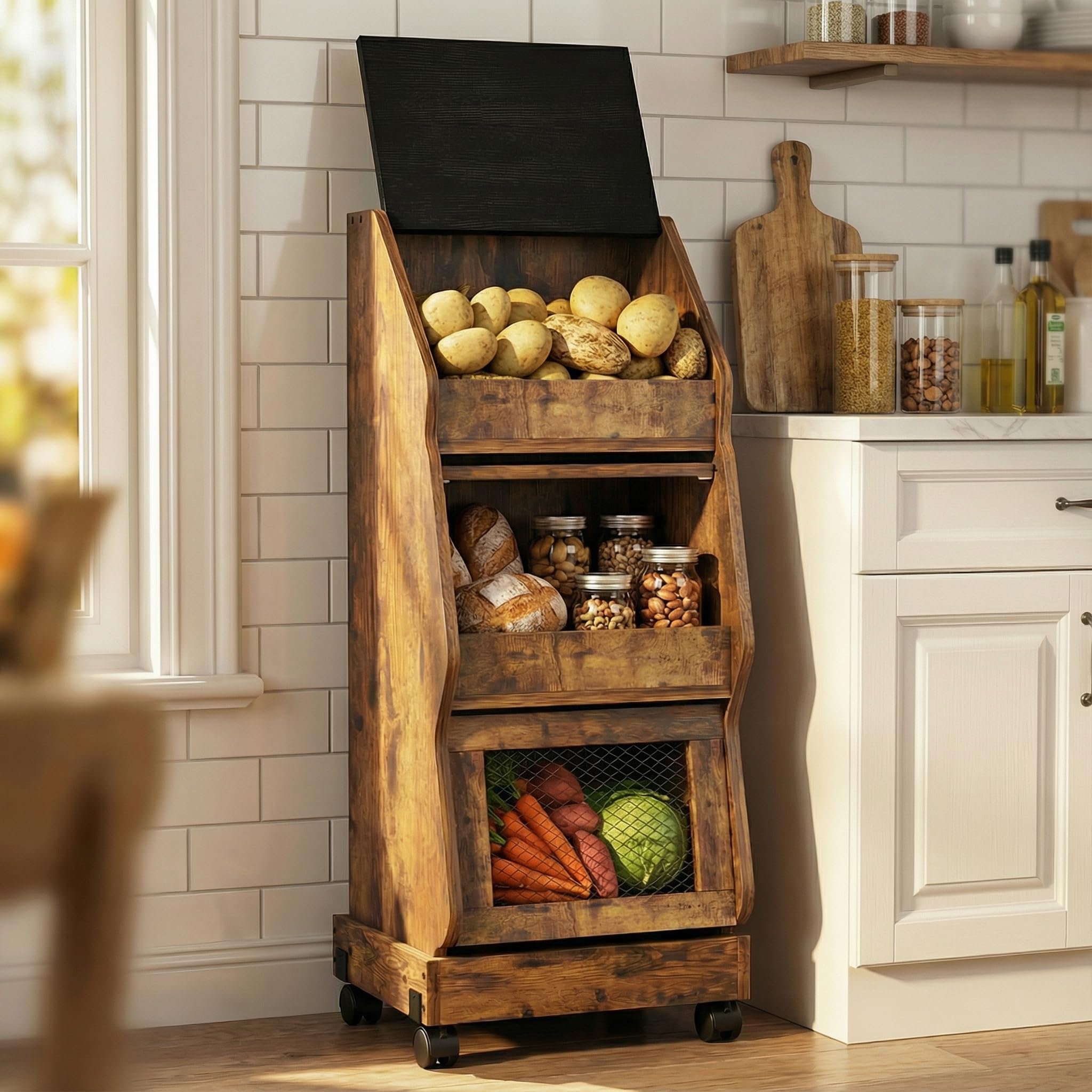ARTETHYS Potato Storage Bin Movable Bread Box