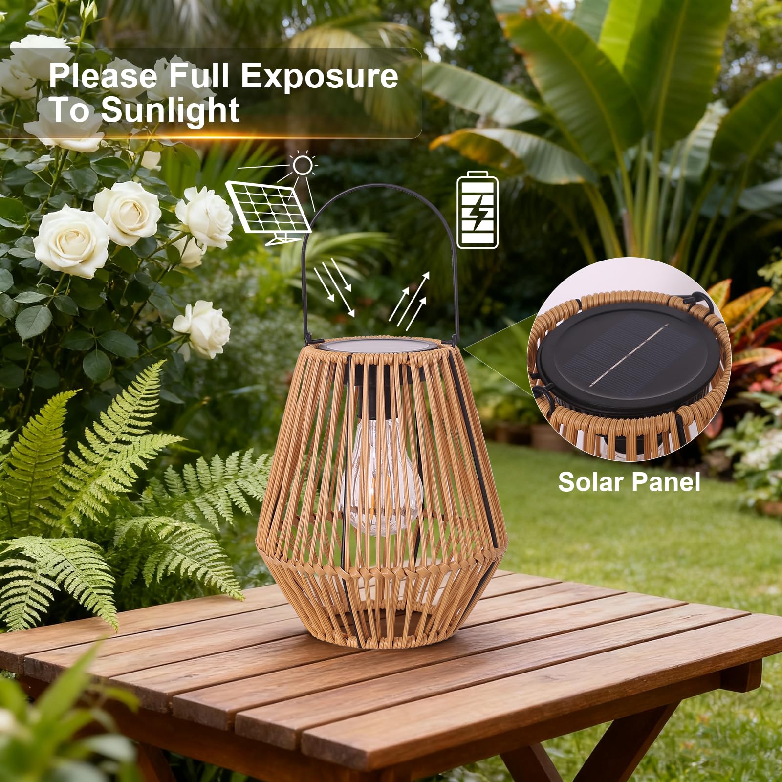 2 sztuki rattanowych lampionów solarnych, wodoodporne, rattanowe lampy solarne, wiszące lampiony, dekoracyjne, prezenty urodzinowe dla mamy, babci, lampiony zewnętrzne na werandę, patio