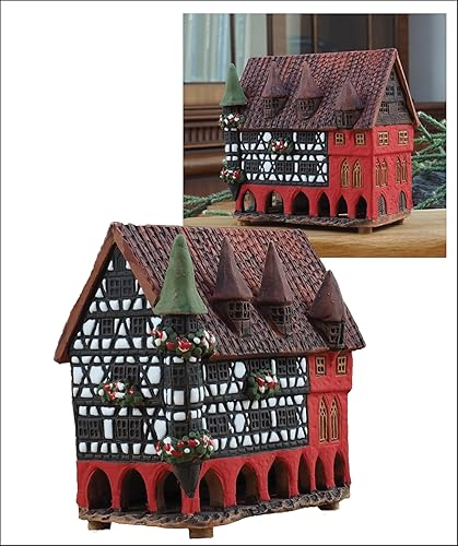 Cerámica arte cono incienso titular decoración de habitación hecho a mano coleccionable miniatura ayuntamiento en Fulda, Hessen, Alemania R321