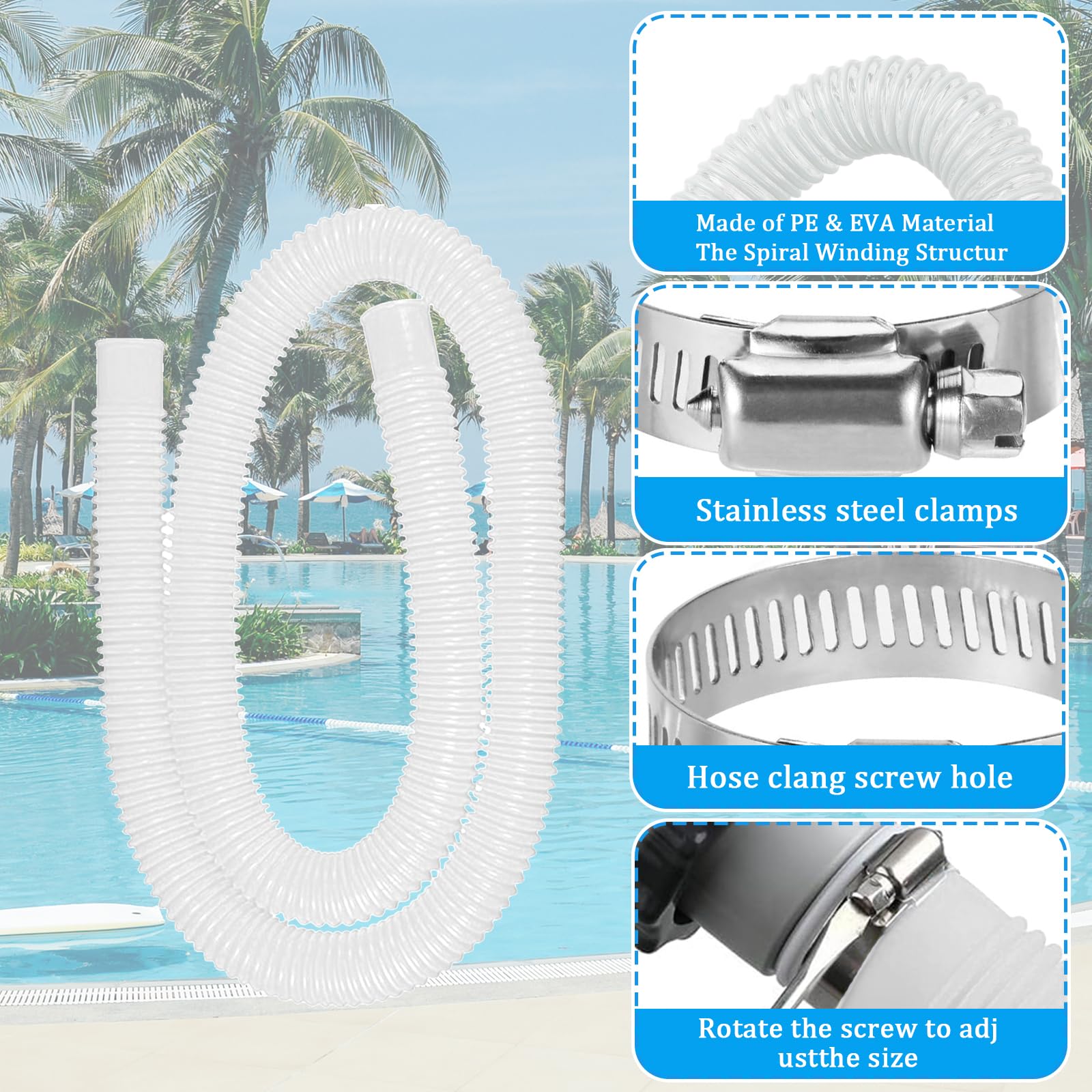 Manguera Piscina 32mm, Tubo Piscina 32mm, 2 PCS Manguera Limpiafondos Piscinas 150 CM, Tubos Depuradora Piscinaes, Espesamiento A Prueba de Fugas, para Bomba de Filtro y Piscinas