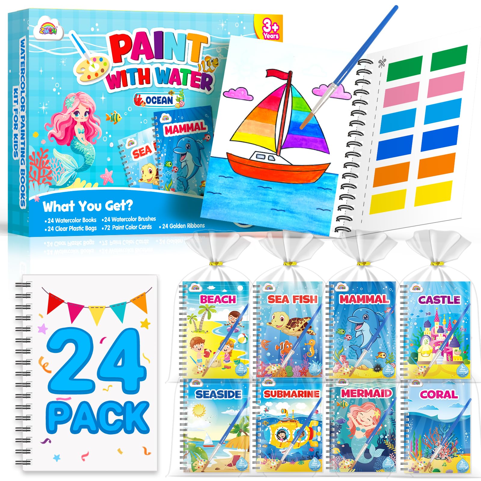 ZMLM 24 Pack Ocean Coloring Books - Birthday Party Favors for Kids 4-8