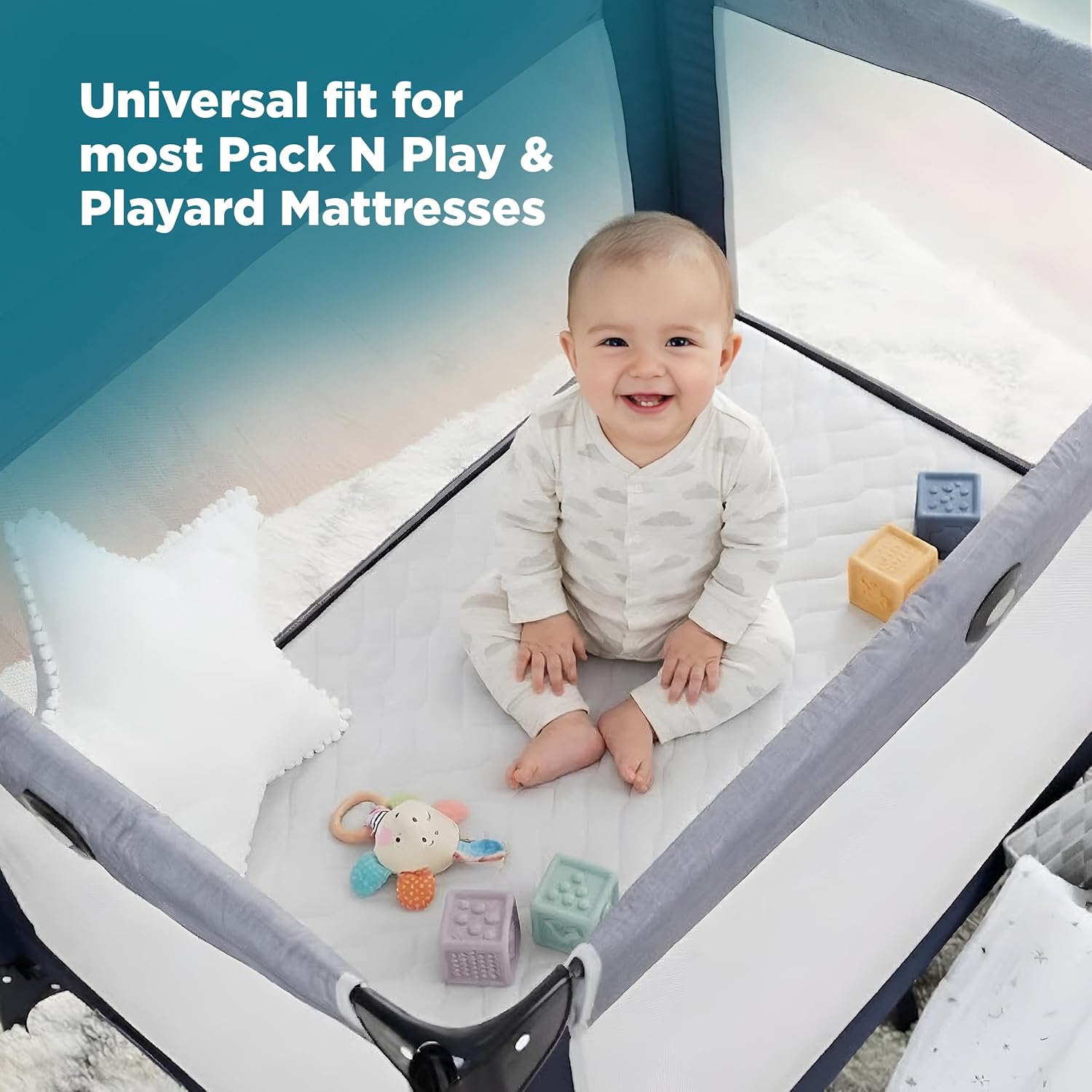 PlushDeluxe Pack and Play Mattress Protector, 39”x27”, Waterproof Playard Pack N Play Mini Crib Cover, Soft Viscose Made from Bamboo with Quilted Terry Cotton Top, Noiseless White Fitted Sheet Style