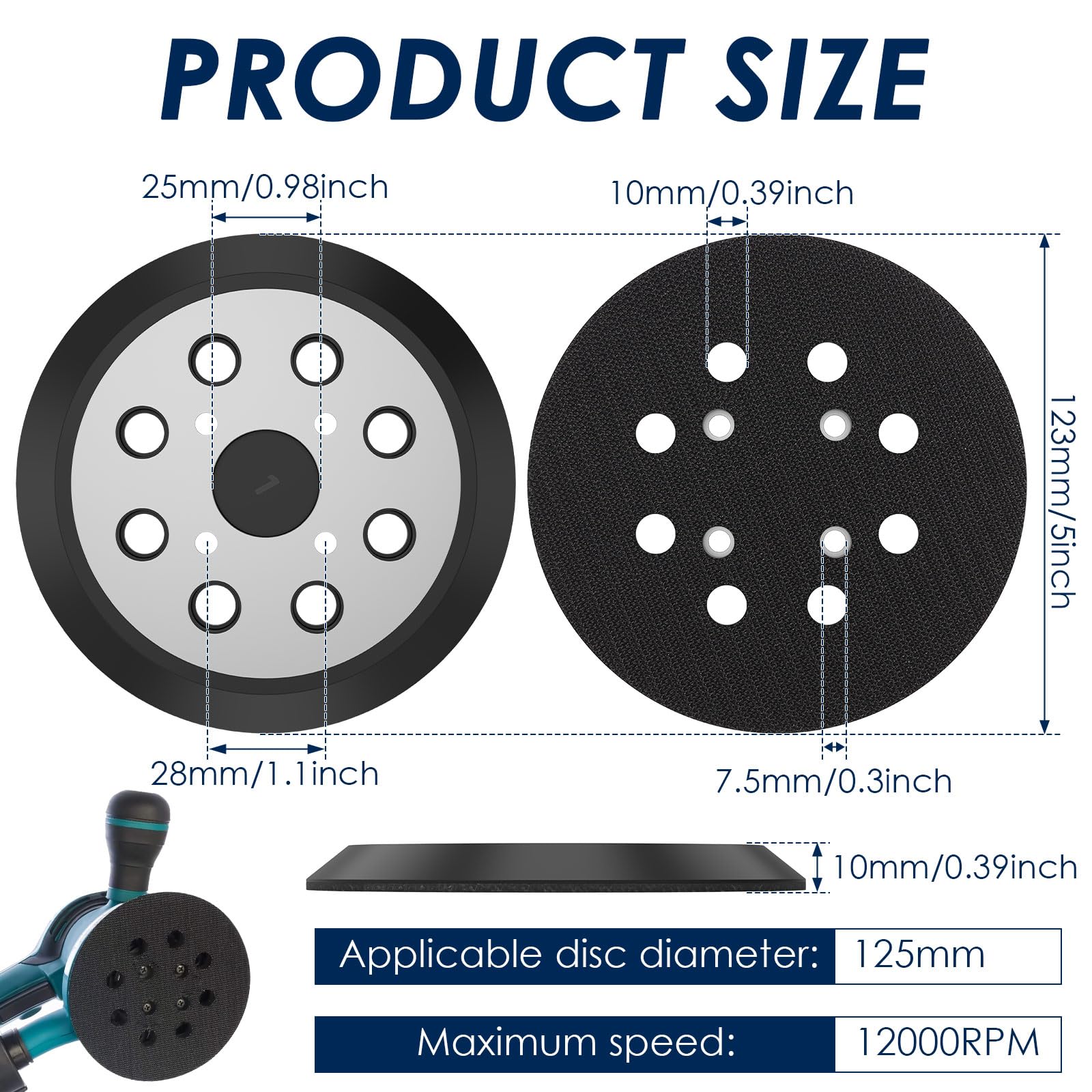 LZVXTYM 2 Pcs 5 Inch 8 Hole Sander Pads, Aluminium Sander Replacement Pad with Hook and Loop Backing Pad, Fine Grinding Sanding Disc for DIY