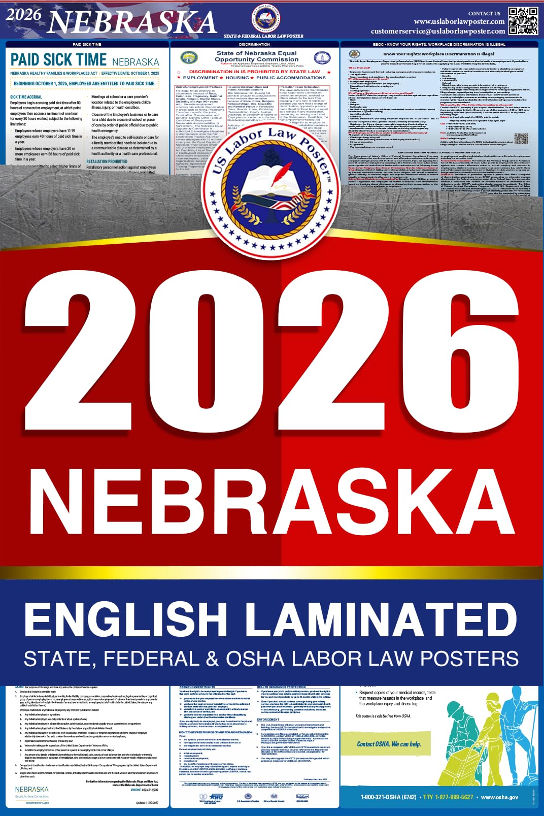 2026 Nebraska NE All-in-One Workplace Compliance & Labor Law Poster (Federal State & OSHA) English Laminated