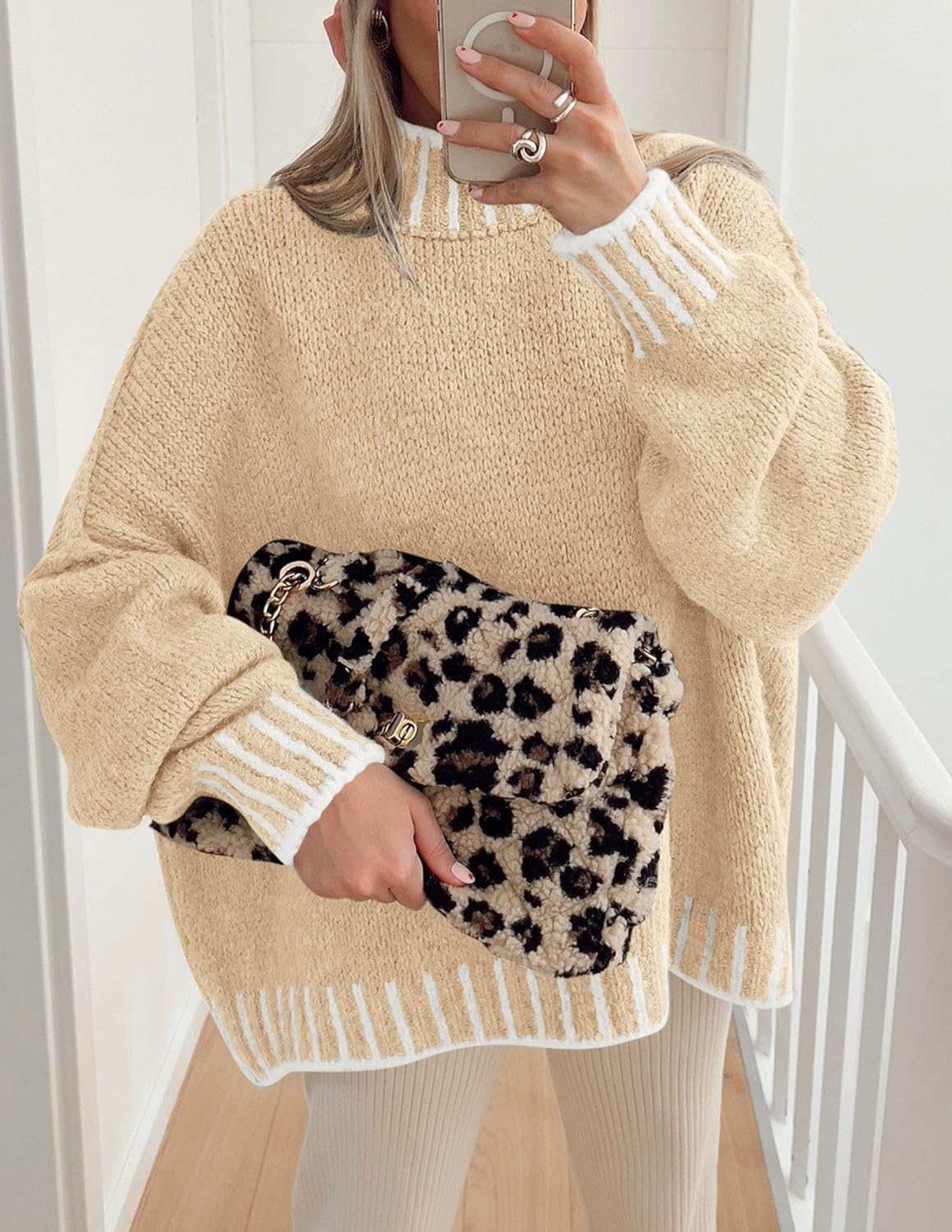 PRETTYGARDEN Women's 2026 Fall Oversized Pullover Sweaters Long Sleeve Mock Neck Chunky Knit Jumper Tops Winter Clothing - Image 2