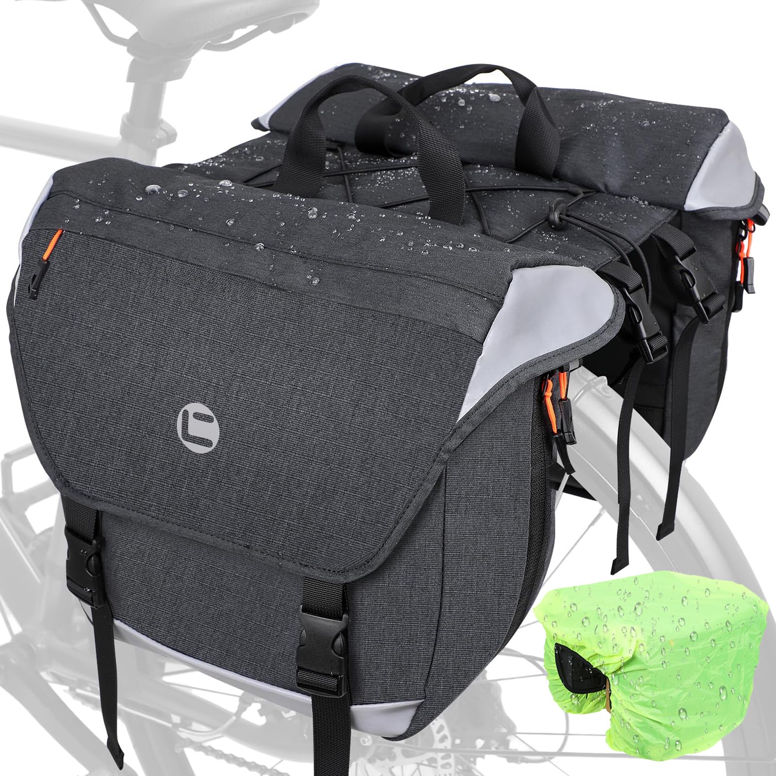 LYtech Bike Panniers, 35L Waterproof Panniers Bike Bags for Rear Rack, Expandable Double Bicycle Trunk Bag with Rain Cover Reflective Strips, Pannier Storage Cargo Bag for Cycling Travel Commuting