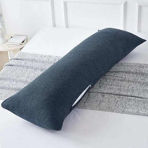 Funda de almohada corporal con cremallera, color azul oscuro, funda de almohada corporal de algodón suave y transpirable con cremallera, funda de
