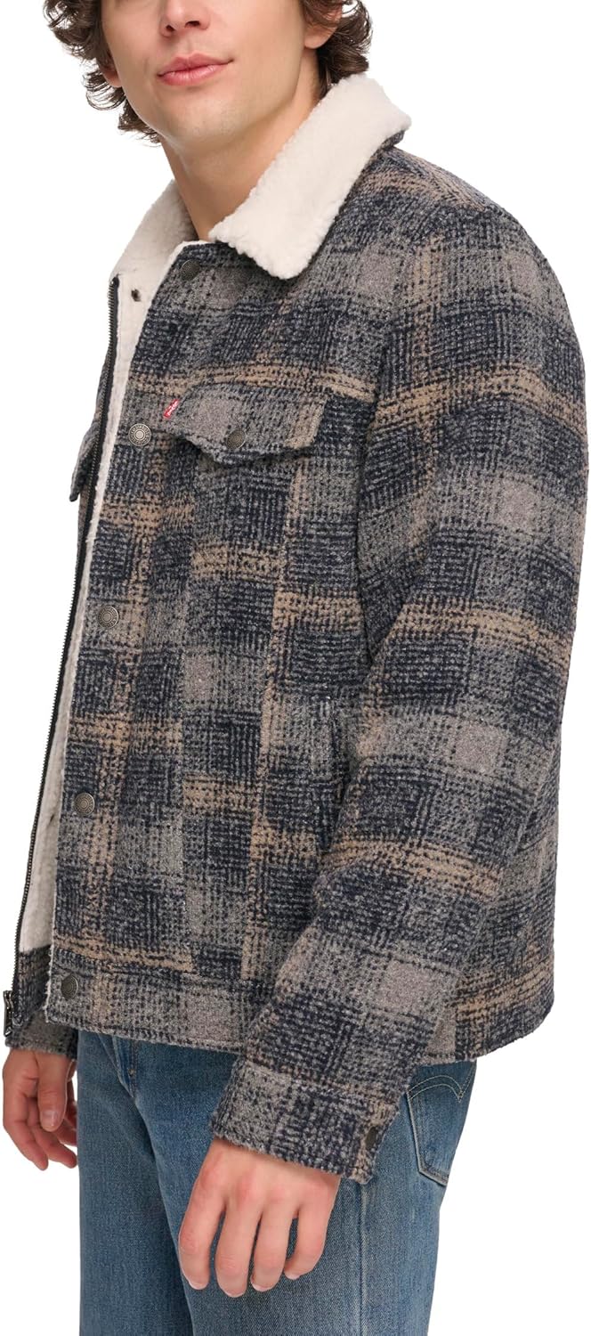 Levi's Men's Wool Blend Plaid Trucker With Sherpa Lining - Image 2