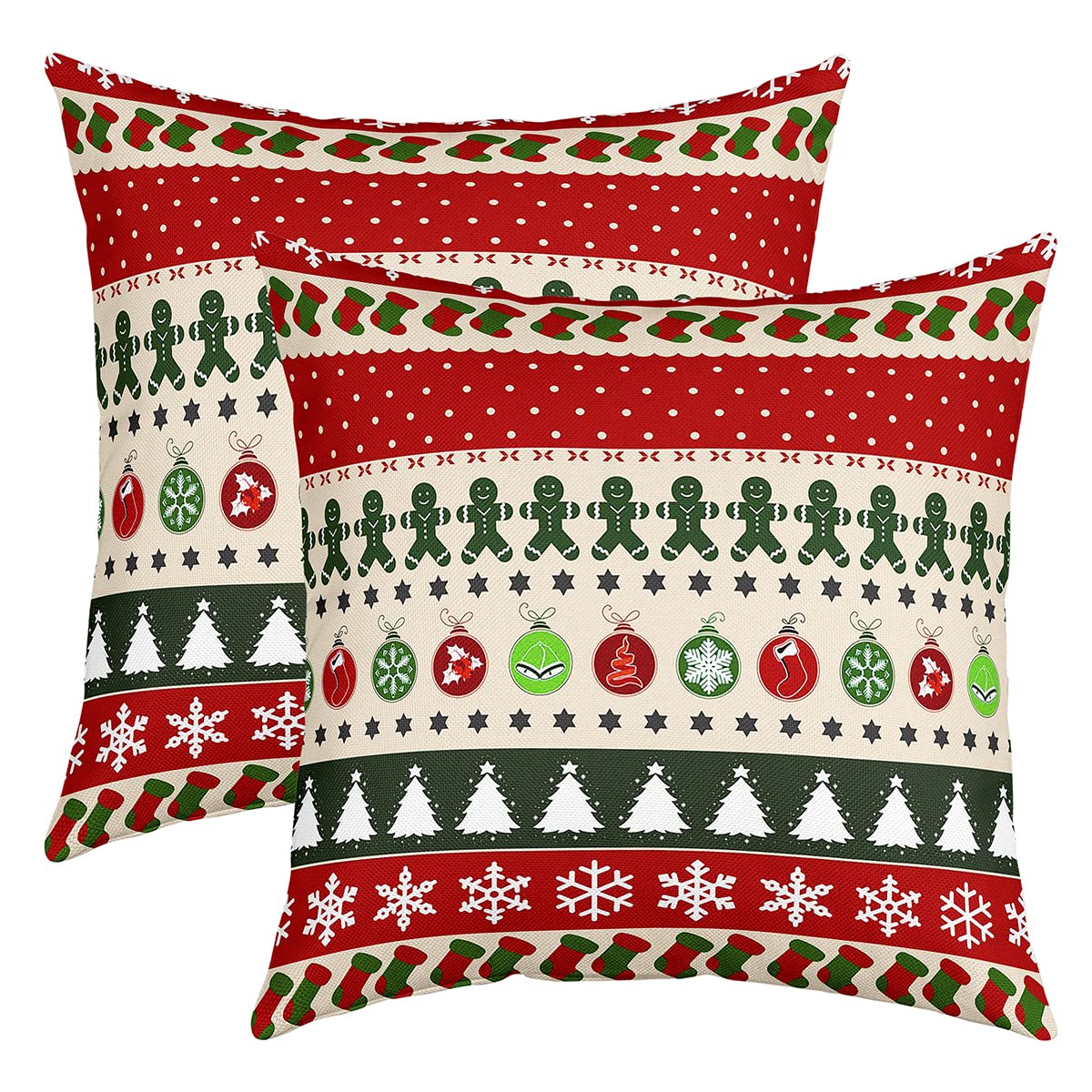 Frohe Weihnachten Kissenbezüge 60x60 Geometrische Schneeflocke Schneemann Wurf Kissenbezüge for Kinder Jugendliche Erwachsene Weihnachtsbaum Kissenbezüge Xmas Dekor Akzent Kissenbezüge Rot Grün