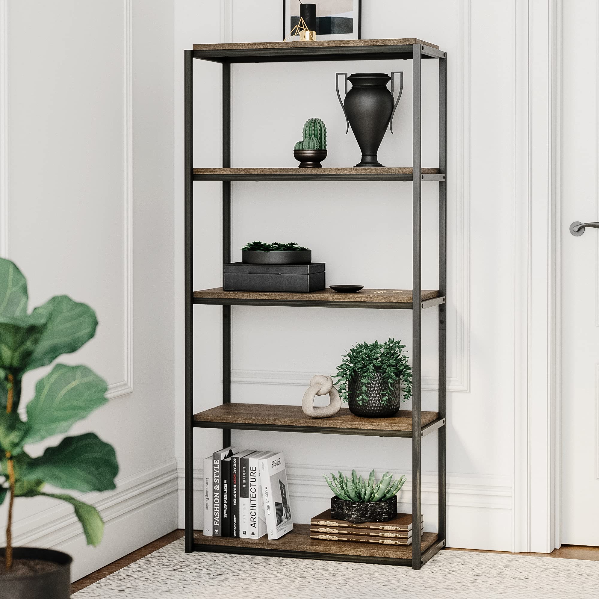 Buy Nathan James O Modern Etagere 5Shelf Bookcase Industrial Bookshelf