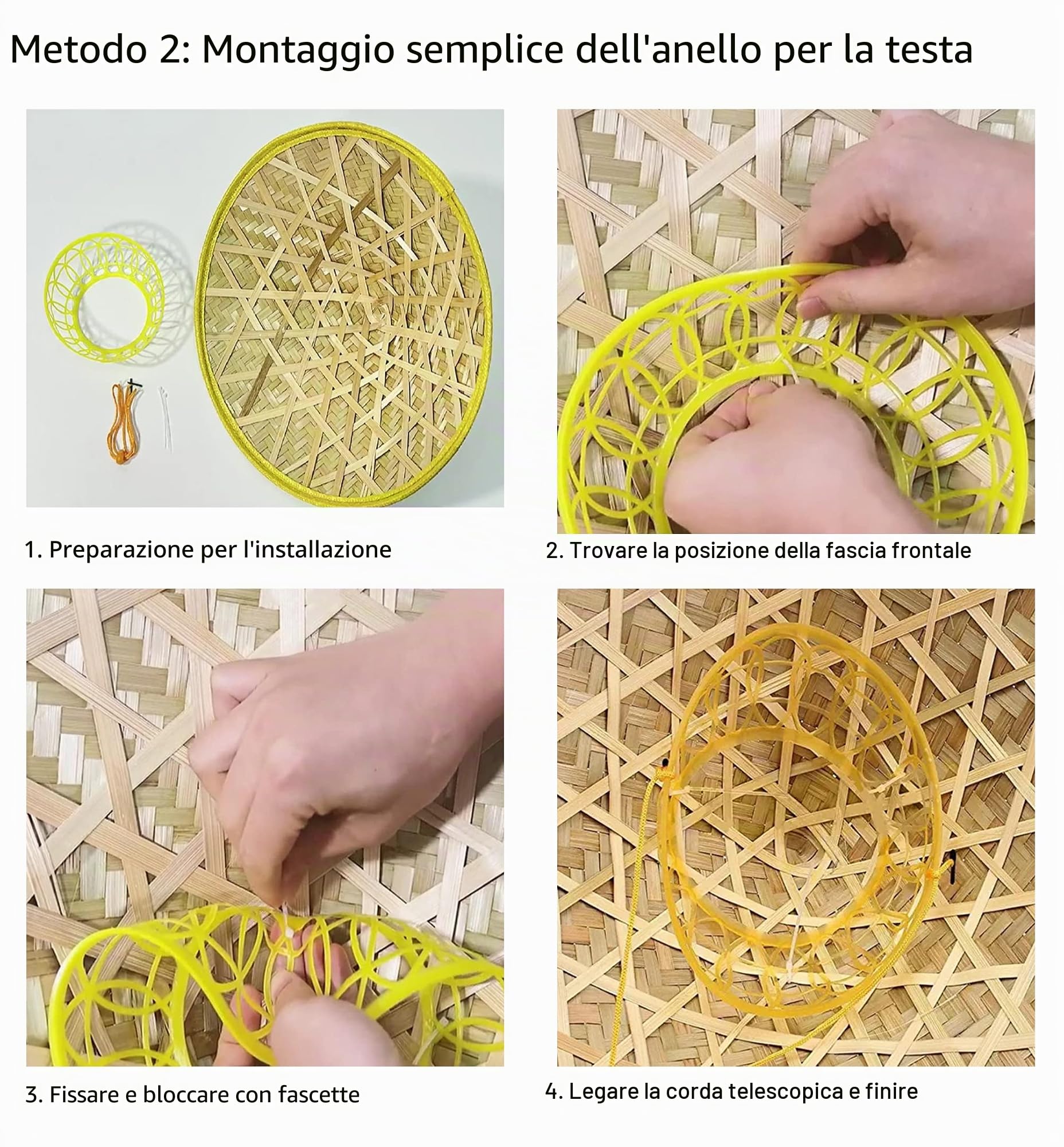 Zhou-long Set di 2 cappelli da pesca tradizionali cinesi in bambù per adulti Beige riso, beige, Taglia L
