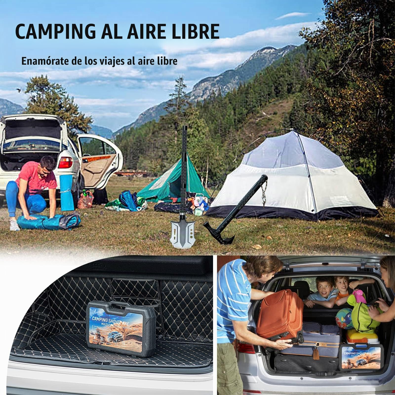 Juego de pala de supervivencia al aire libre con equipo de camping de acero de alto carbono para hombres al aire libre, senderismo, mochileros, emergencia | Equipo de camping para hombre, al aire libre, camping, senderismo, mochilero, emergencia
